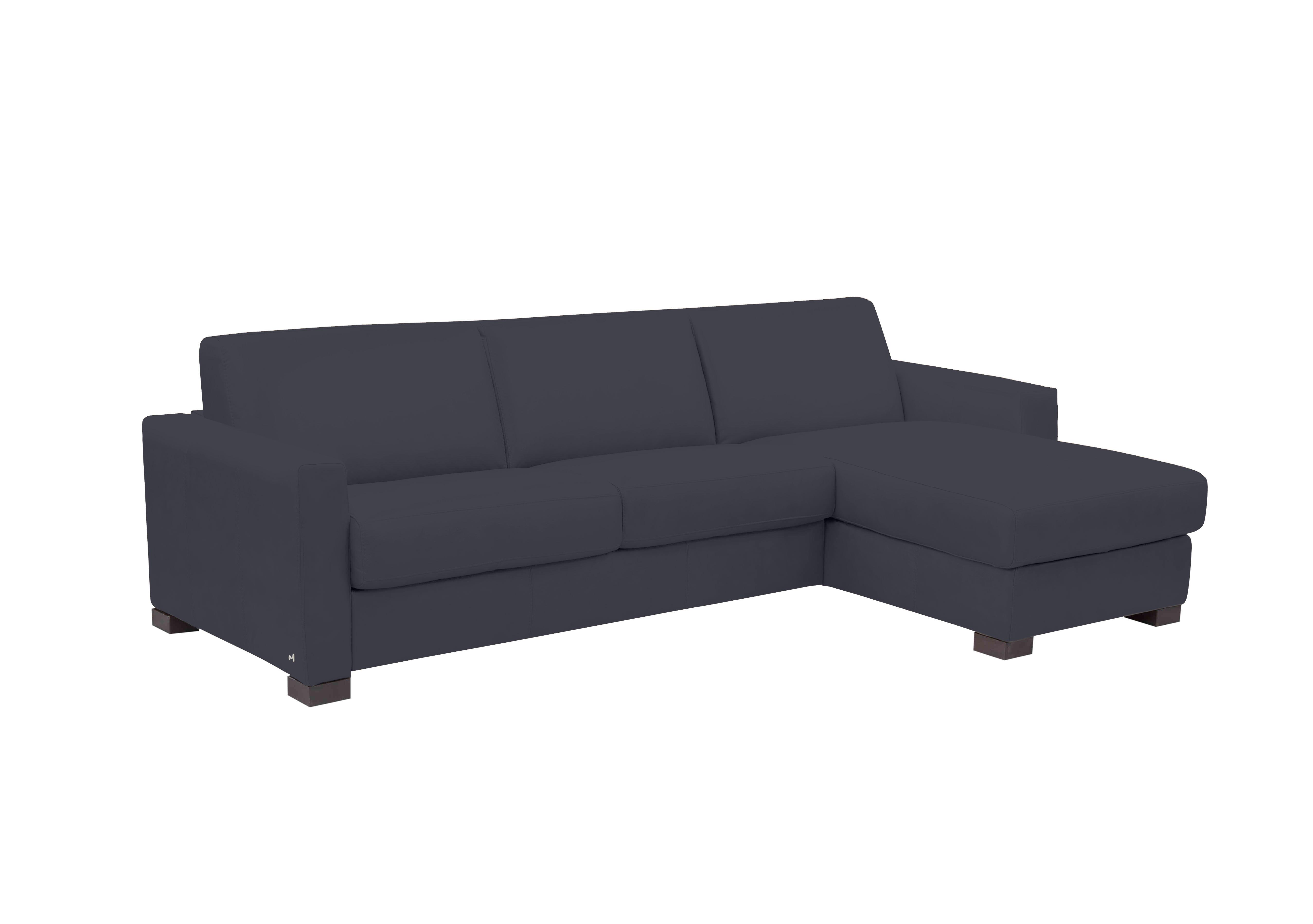 Alcova 3 Seater Leather Sofa Bed with Storage Chaise and Box Arms in Torello Blu 81 on Furniture Village