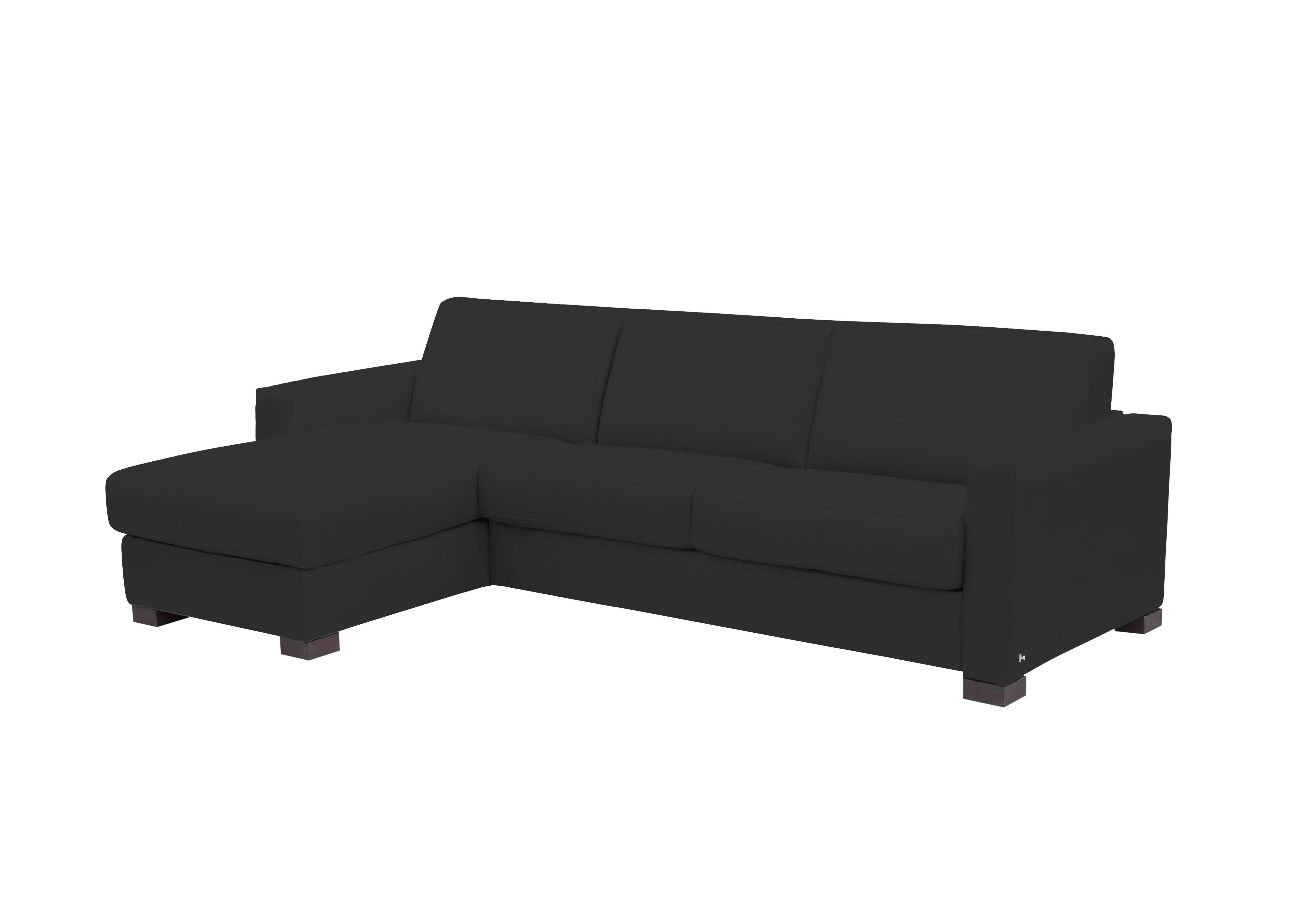 Alcova 3 Seater Leather Sofa Bed with Storage Chaise and Box Arms in Torello Nero 71 on Furniture Village