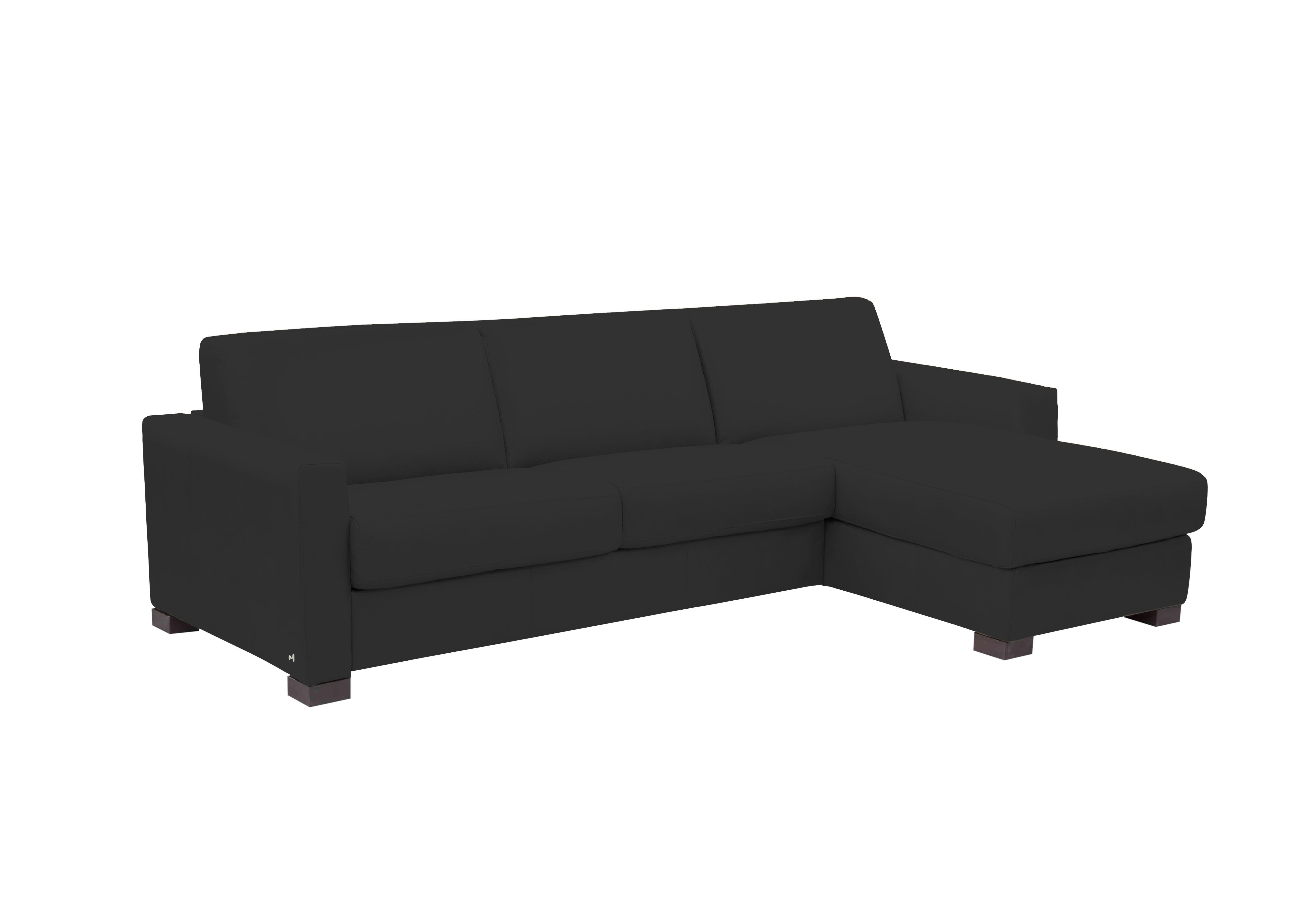 Alcova 3 Seater Leather Sofa Bed with Storage Chaise and Box Arms in Torello Nero 71 on Furniture Village