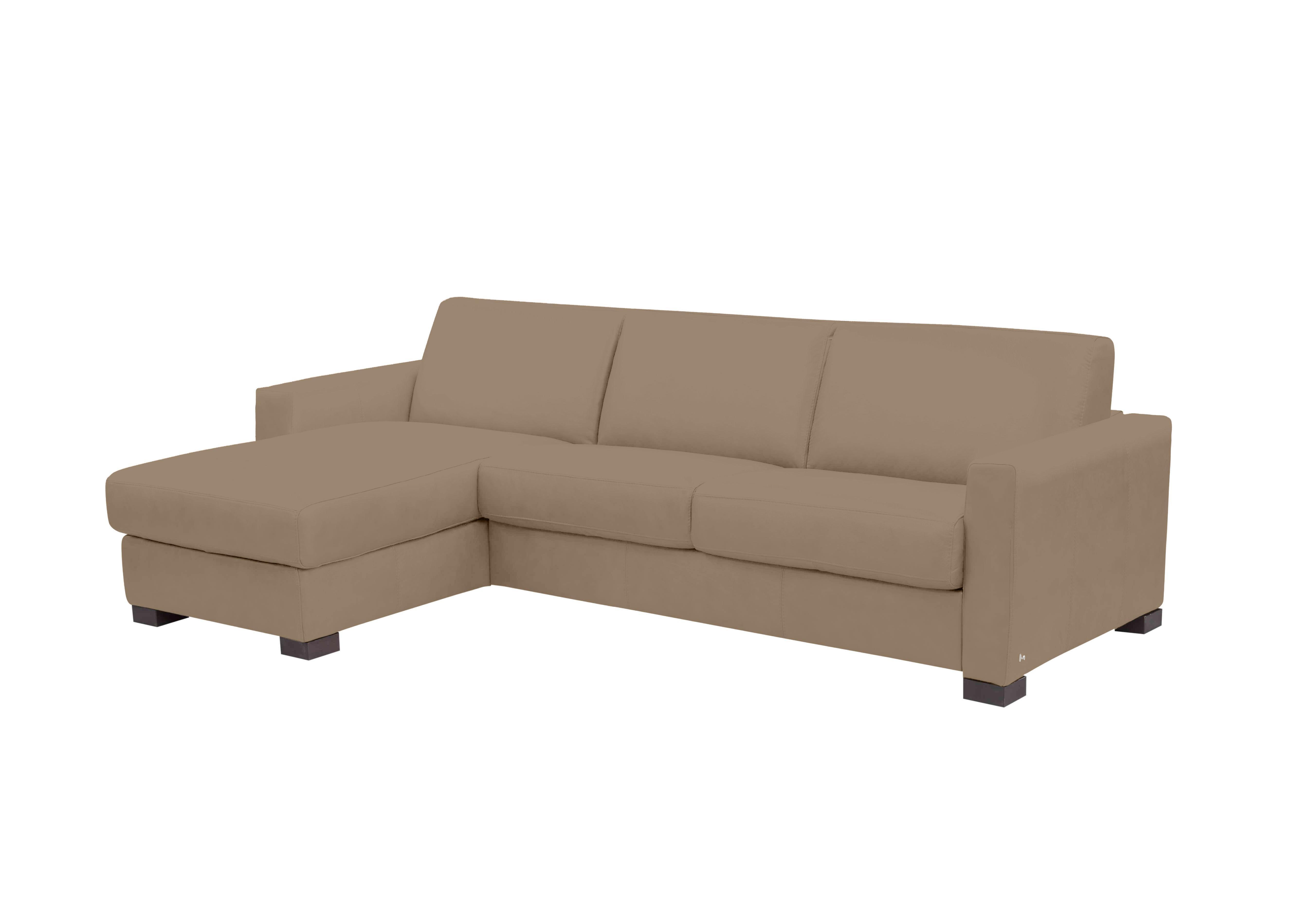 Alcova 3 Seater Leather Sofa Bed with Storage Chaise and Box Arms in Torello Taupe 312 on Furniture Village