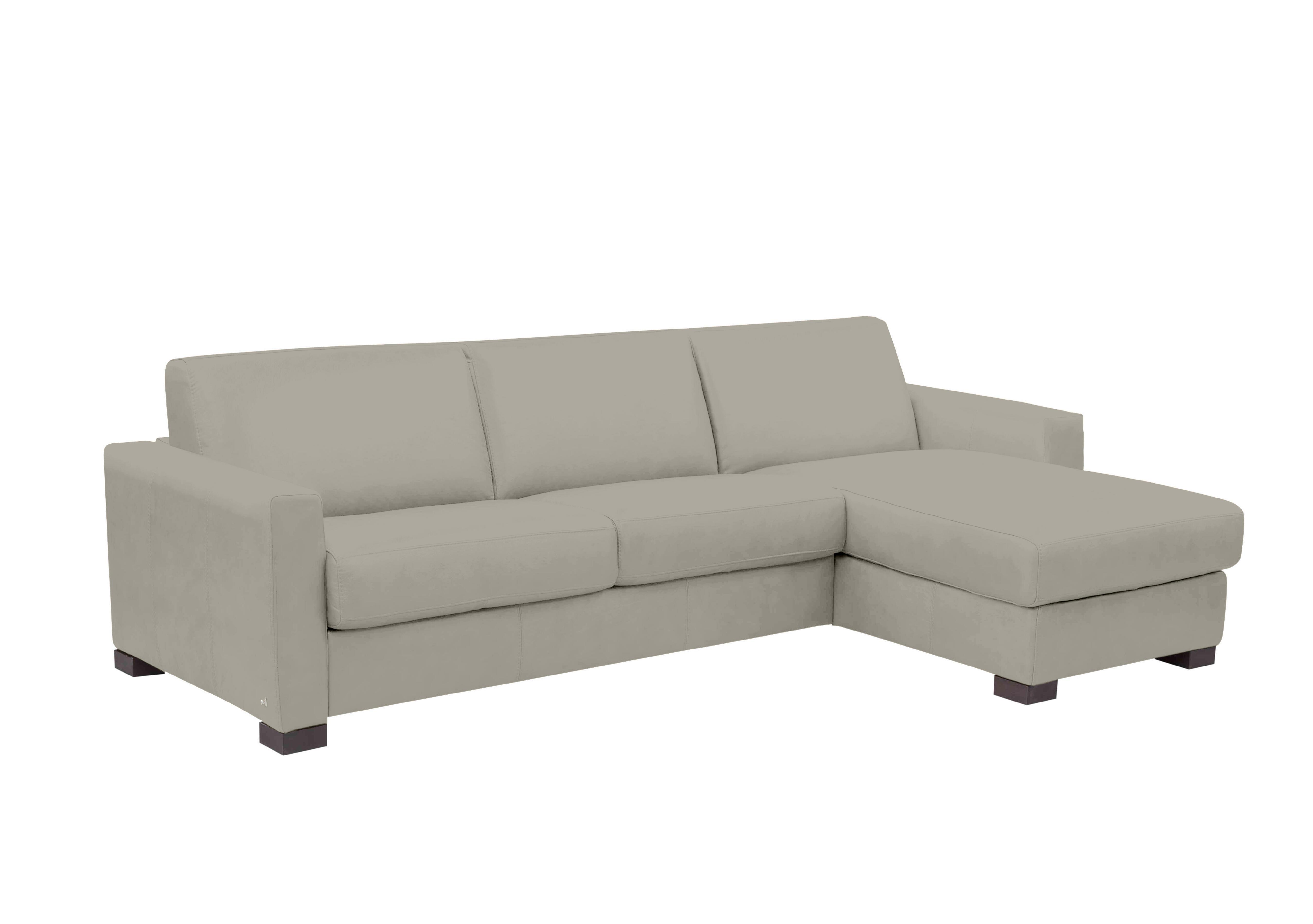 Alcova 3 Seater Leather Sofa Bed with Storage Chaise and Box Arms in Torello Tortora 328 on Furniture Village