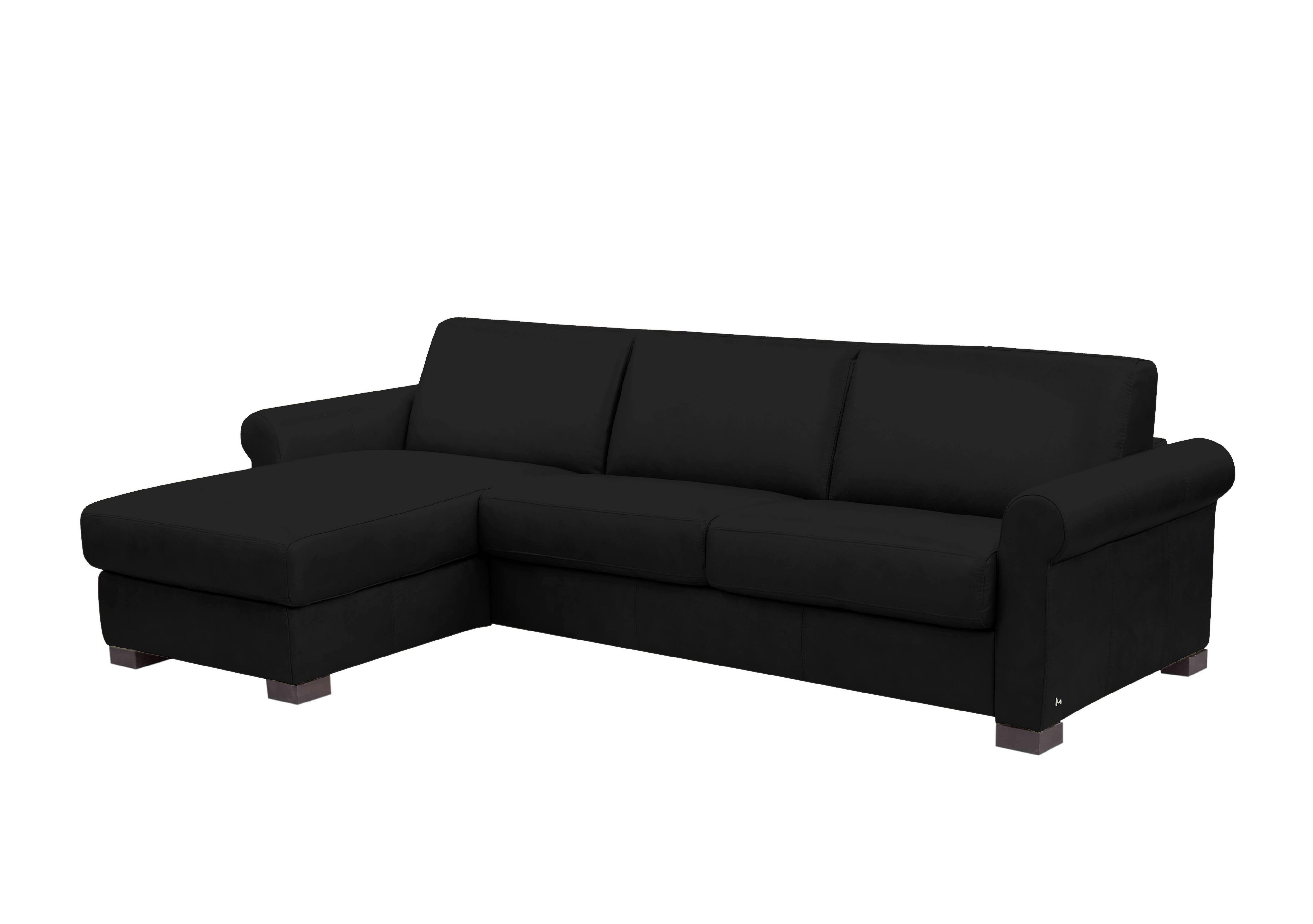 Alcova 3 Seater Leather Sofa Bed with Storage Chaise with Scroll Arms in Botero Nero 2154 on Furniture Village