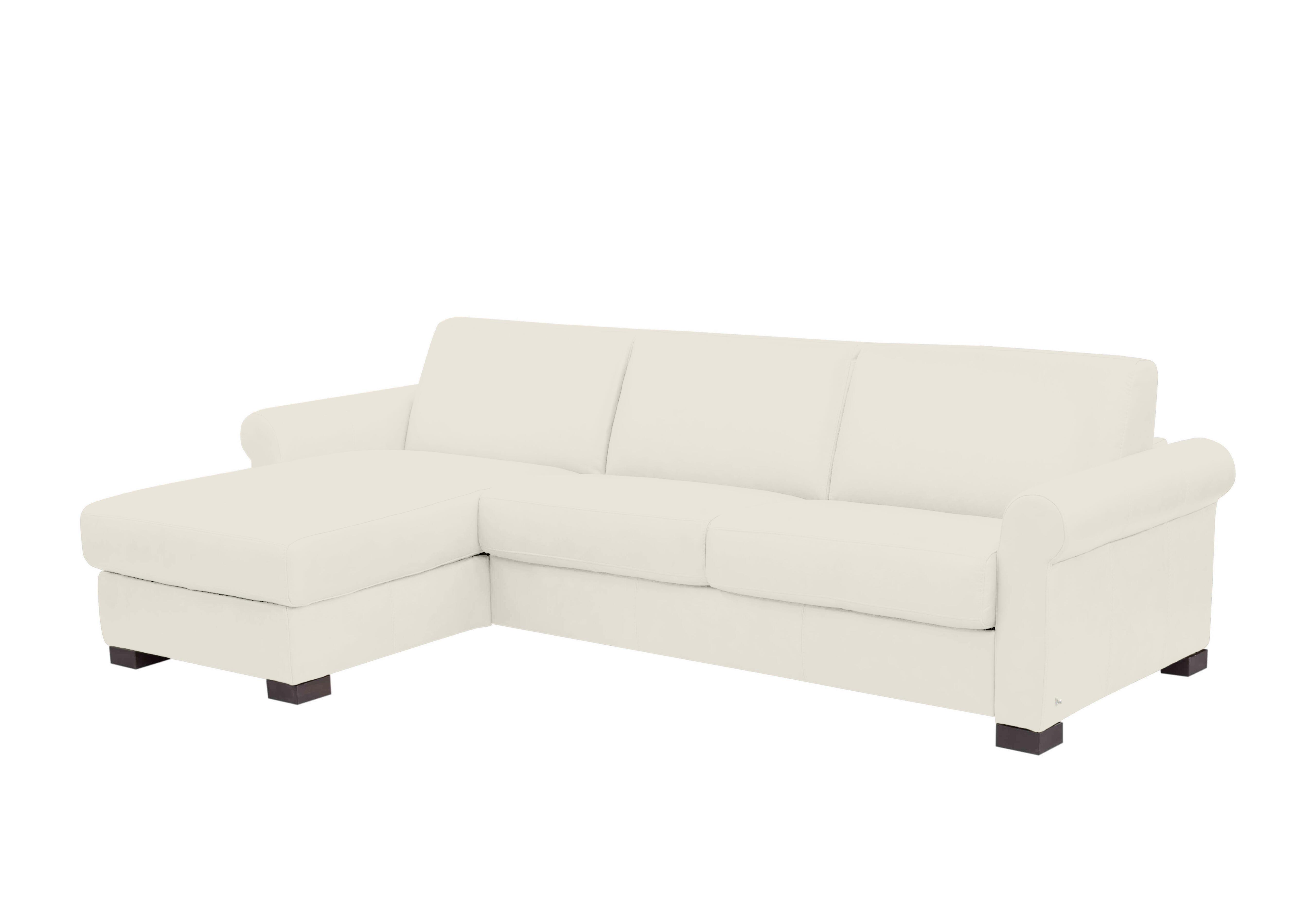 Alcova 3 Seater Leather Sofa Bed with Storage Chaise with Scroll Arms in Torello Bianco Puro 370 on Furniture Village