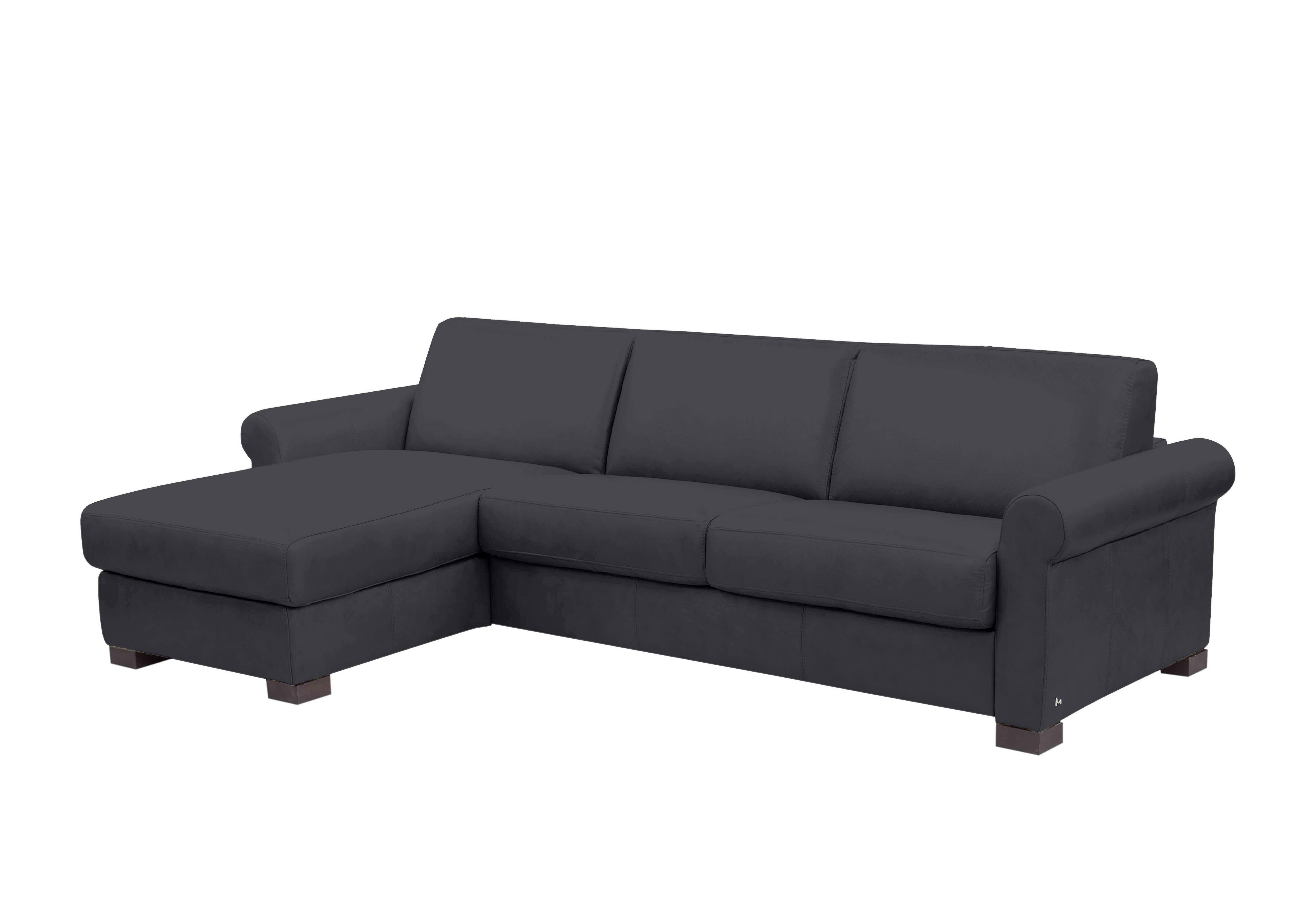 Alcova 3 Seater Leather Sofa Bed with Storage Chaise with Scroll Arms in Torello Blu 81 on Furniture Village