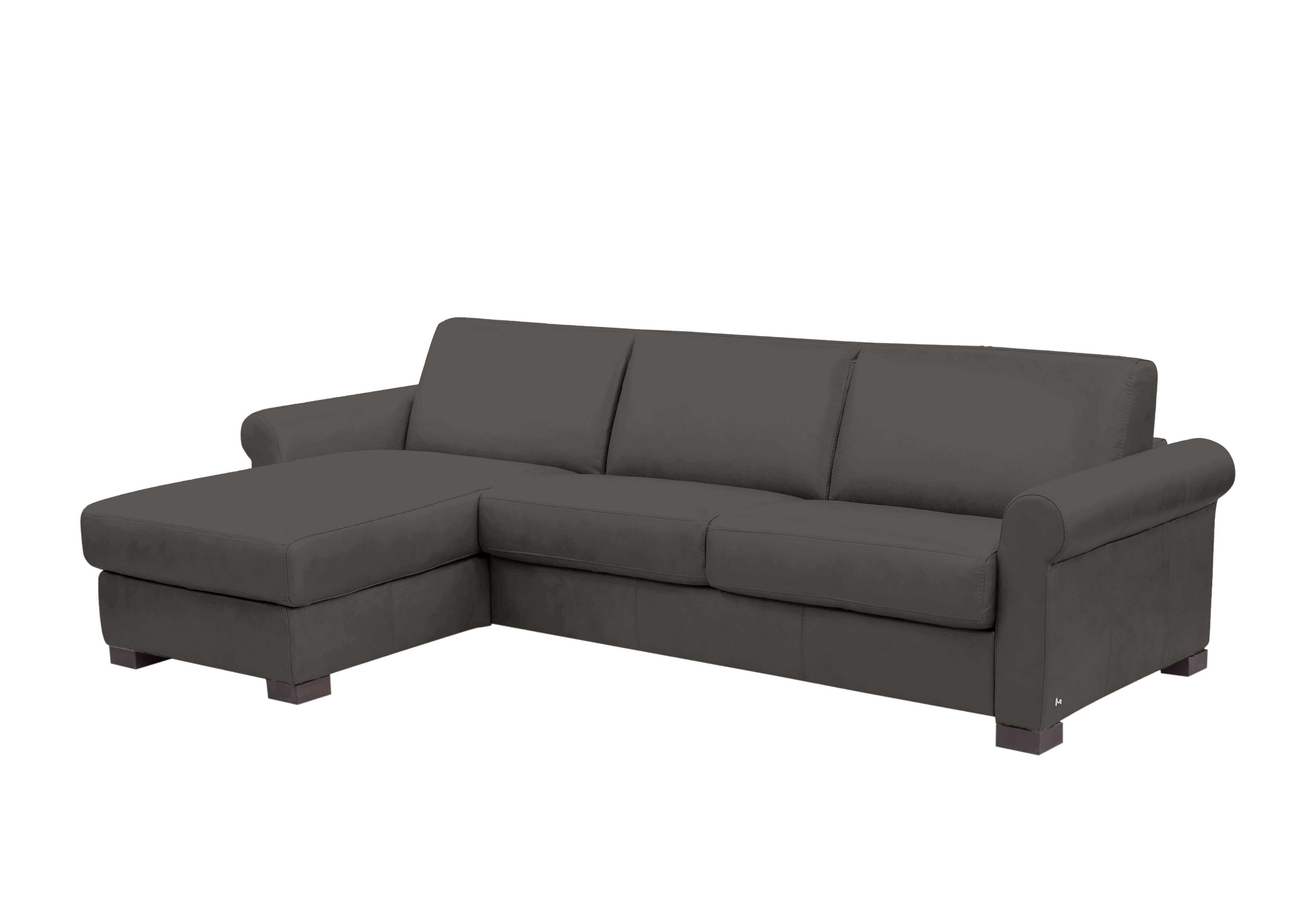 Alcova 3 Seater Leather Sofa Bed with Storage Chaise with Scroll Arms in Torello Grigio Scuro 327 on Furniture Village