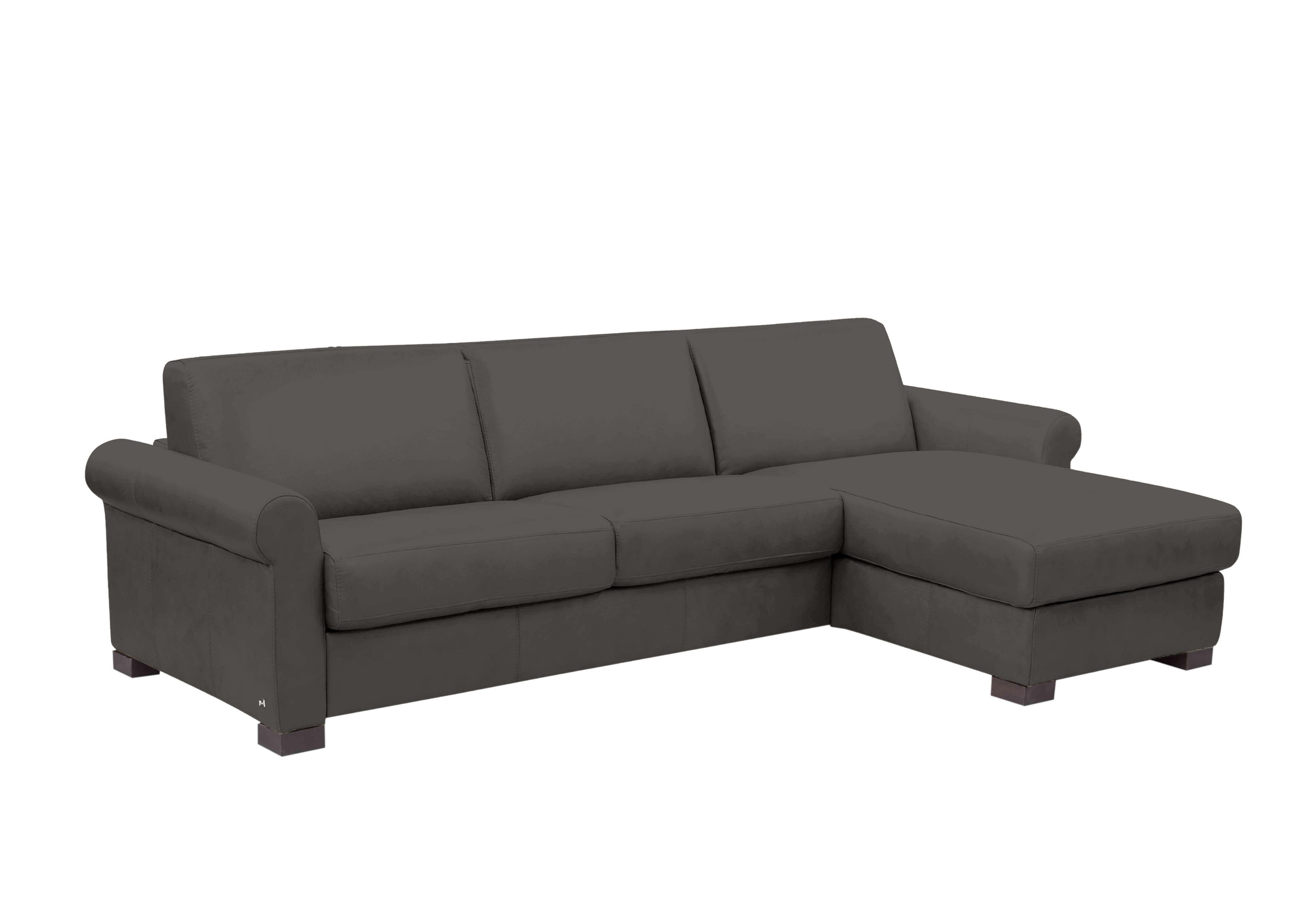 Alcova 3 Seater Leather Sofa Bed with Storage Chaise with Scroll Arms in Torello Grigio Scuro 327 on Furniture Village