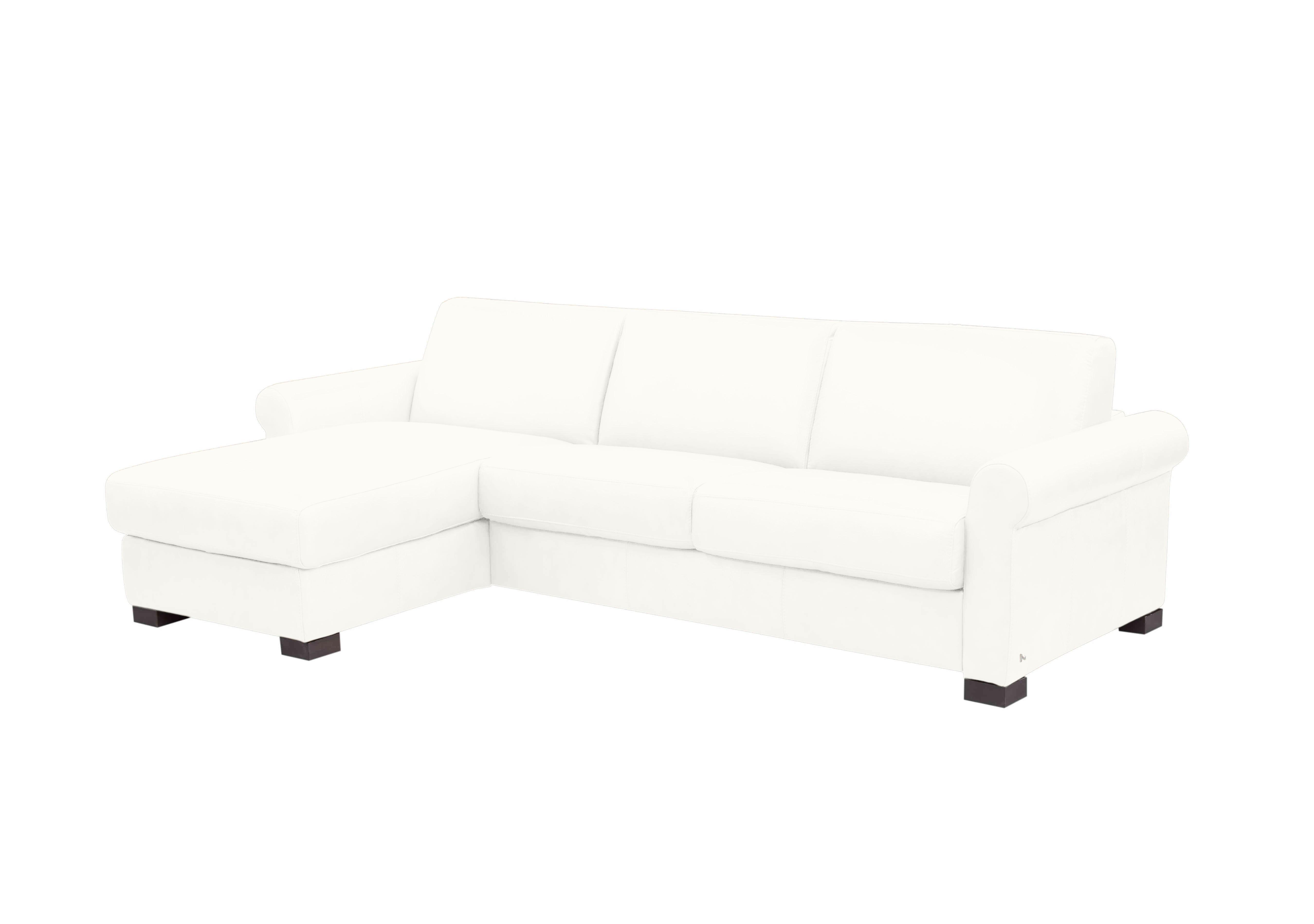 Alcova 3 Seater Leather Sofa Bed with Storage Chaise with Scroll Arms in Botero Bianco 2153 on Furniture Village