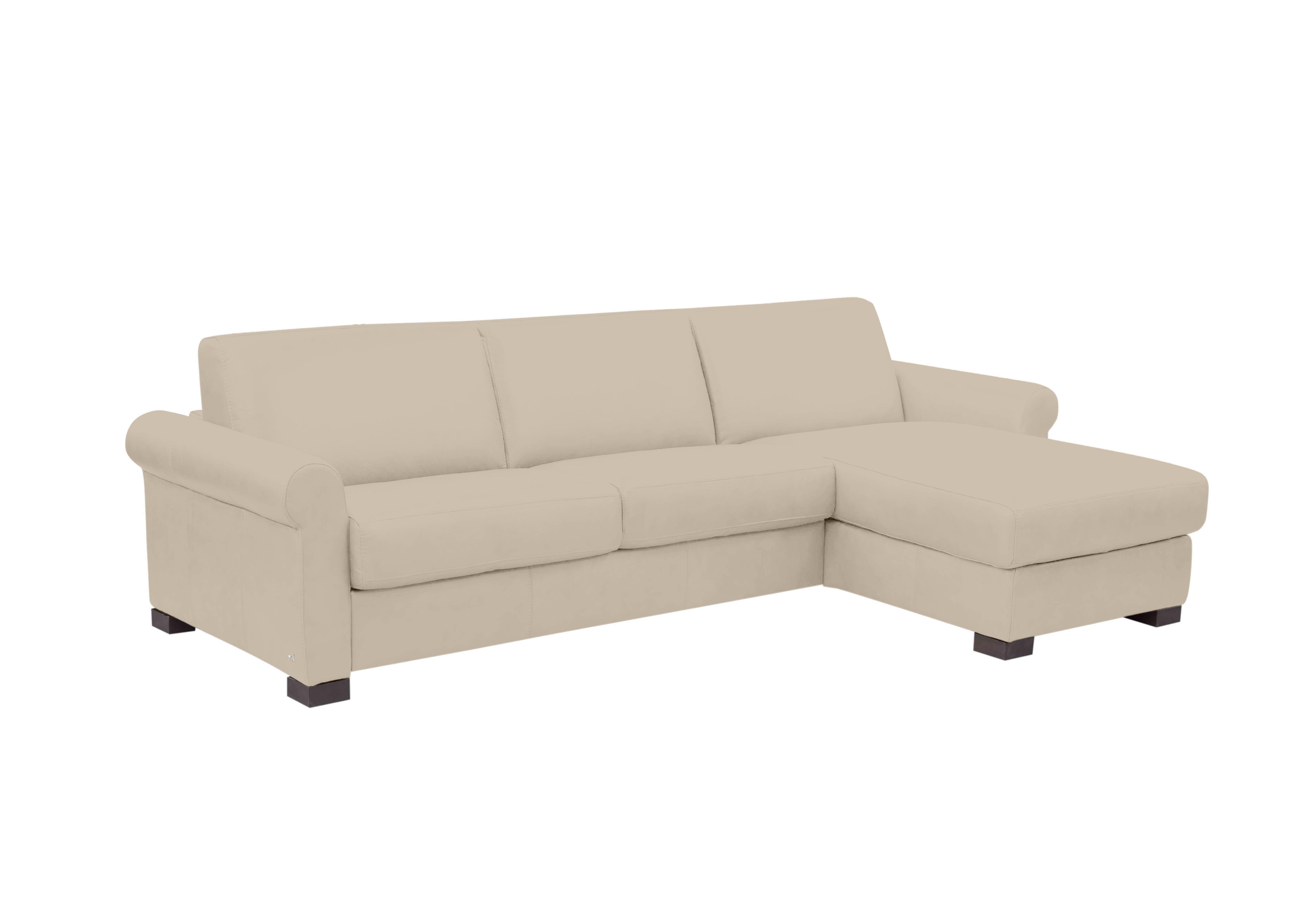 Alcova 3 Seater Leather Sofa Bed with Storage Chaise with Scroll Arms in Botero Crema 2156 on Furniture Village