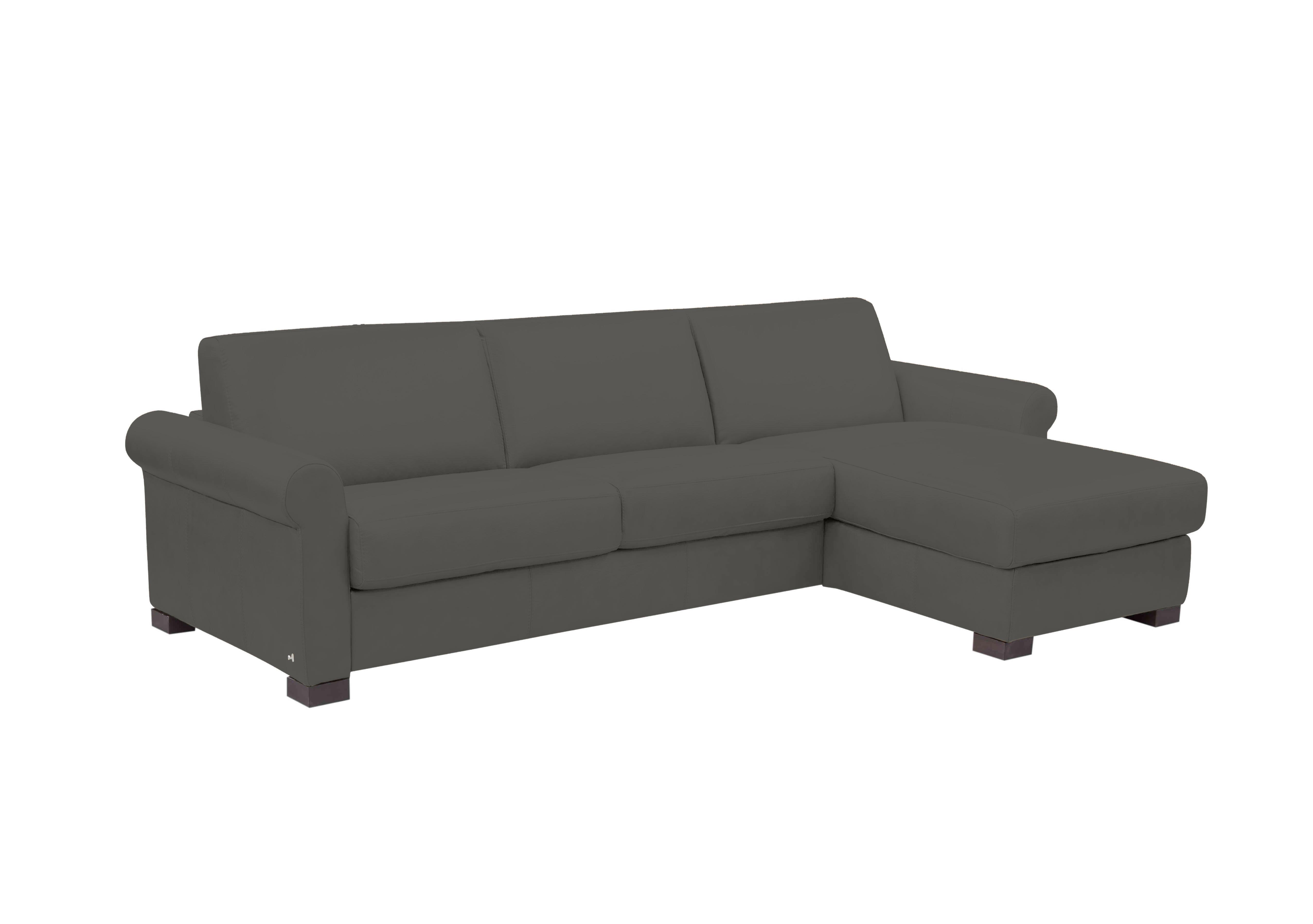 Alcova 3 Seater Leather Sofa Bed with Storage Chaise with Scroll Arms in Botero Grigio 2162 on Furniture Village