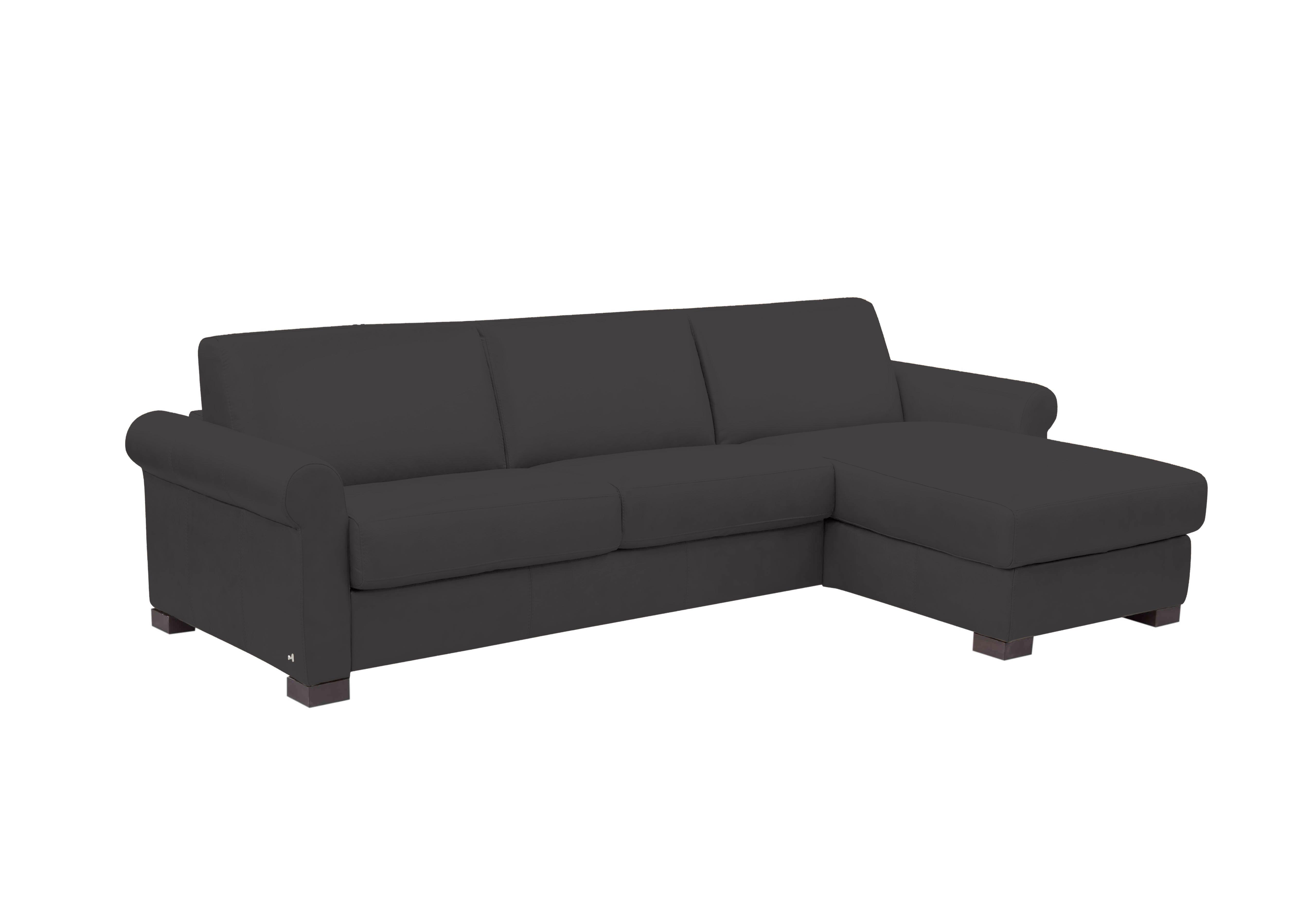Alcova 3 Seater Leather Sofa Bed with Storage Chaise with Scroll Arms in Botero Nero 2154 on Furniture Village