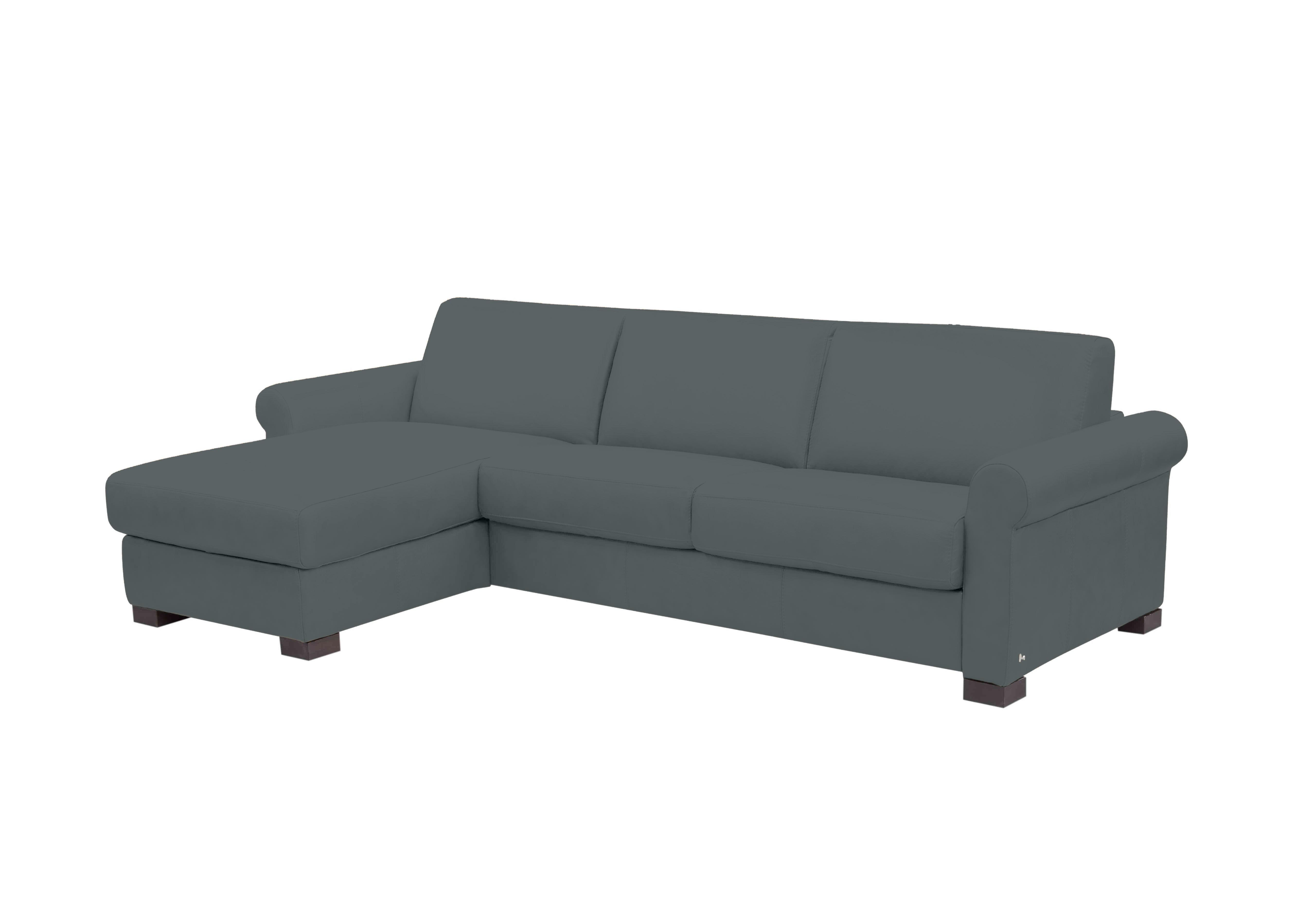 Alcova 3 Seater Leather Sofa Bed with Storage Chaise with Scroll Arms in Botero Ottanio 2155 on Furniture Village