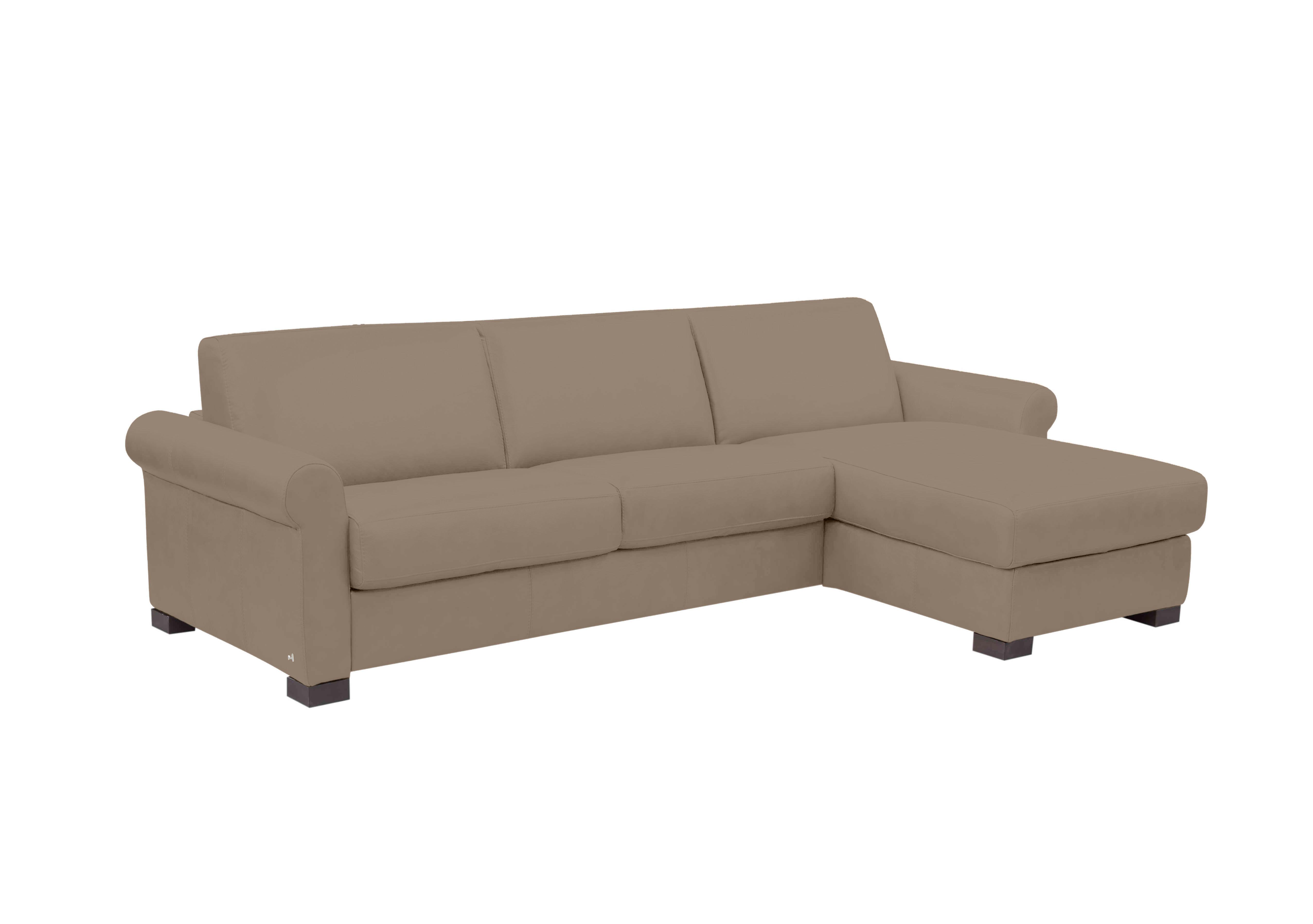 Alcova 3 Seater Leather Sofa Bed with Storage Chaise with Scroll Arms in Botero Taupe 2152 on Furniture Village
