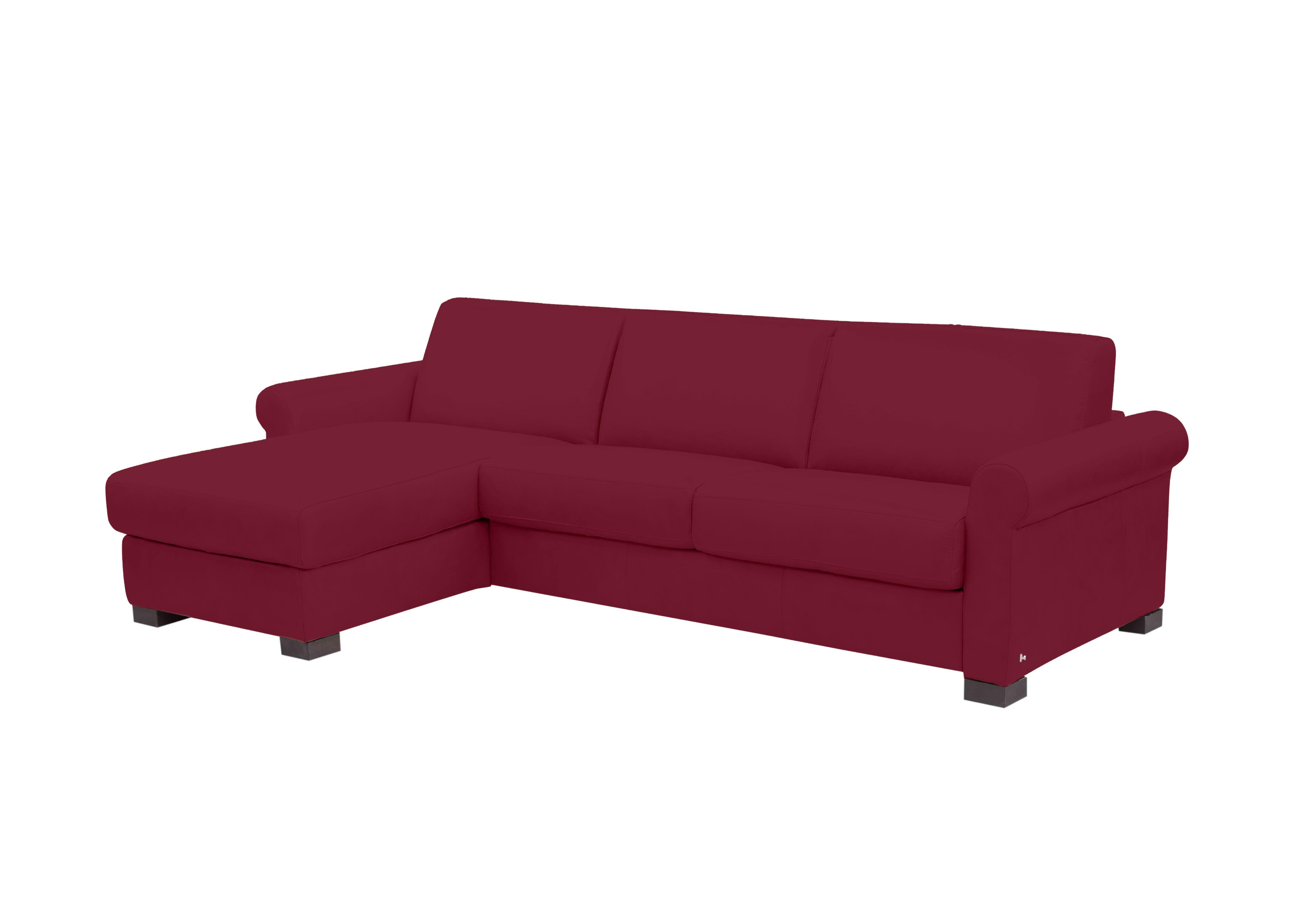 Alcova 3 Seater Leather Sofa Bed with Storage Chaise with Scroll Arms in Dali Bordeaux 1521 on Furniture Village