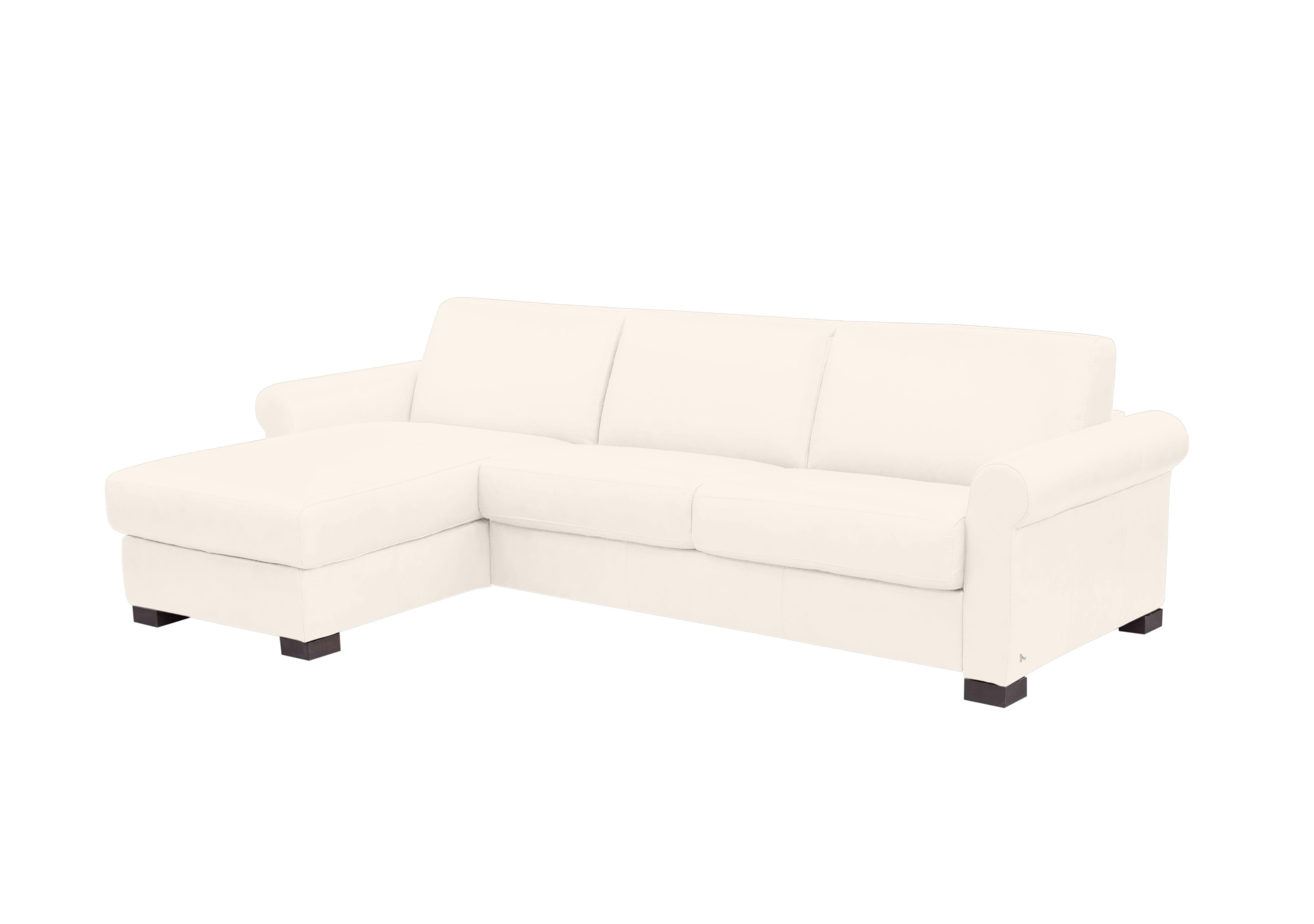 Alcova 3 Seater Leather Sofa Bed with Storage Chaise with Scroll Arms in Torello Bianco 93 on Furniture Village