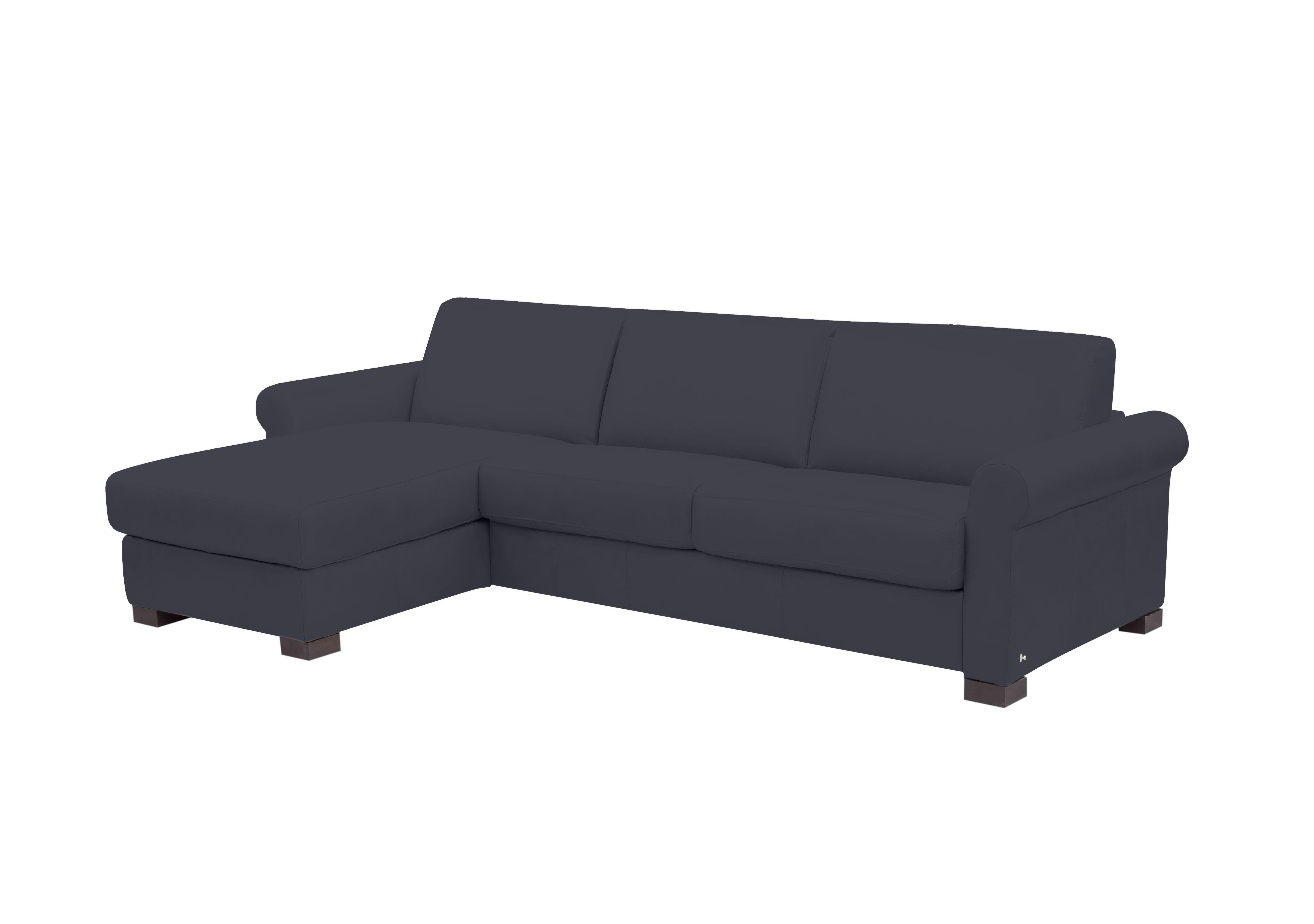 Alcova 3 Seater Leather Sofa Bed with Storage Chaise with Scroll Arms in Torello Blu 81 on Furniture Village
