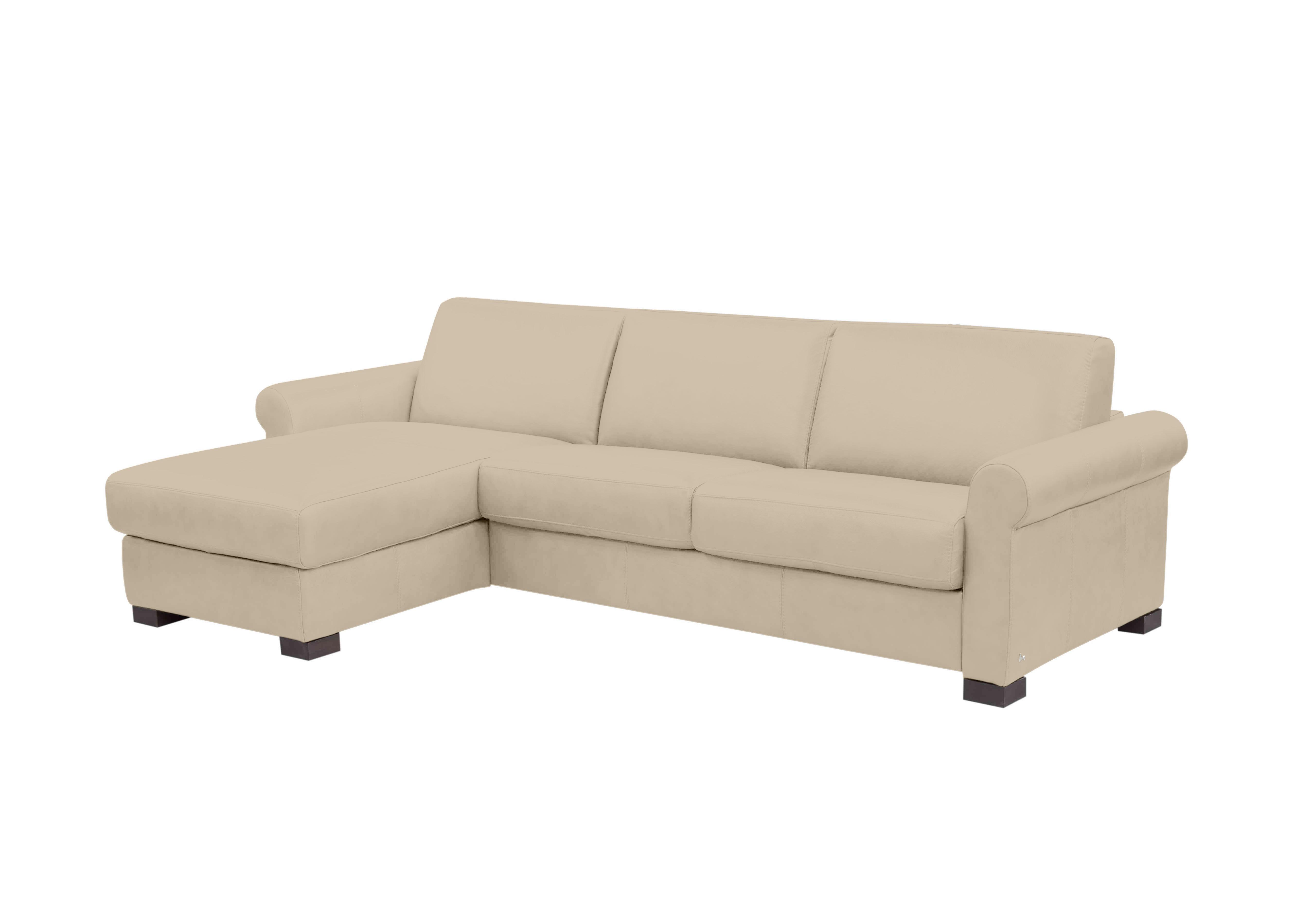 Alcova 3 Seater Leather Sofa Bed with Storage Chaise with Scroll Arms in Torello Fango 352 on Furniture Village