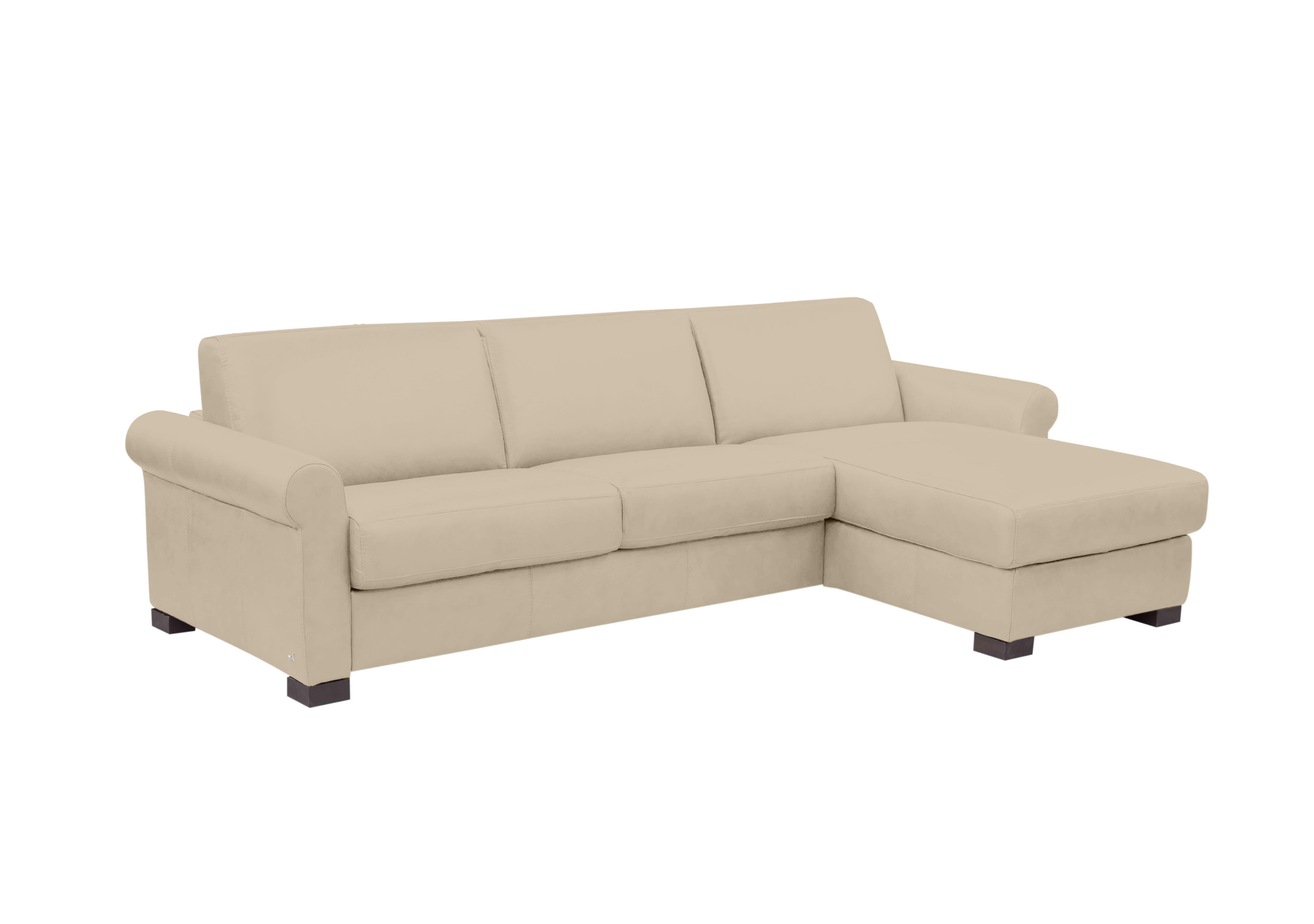 Alcova 3 Seater Leather Sofa Bed with Storage Chaise with Scroll Arms in Torello Fango 352 on Furniture Village