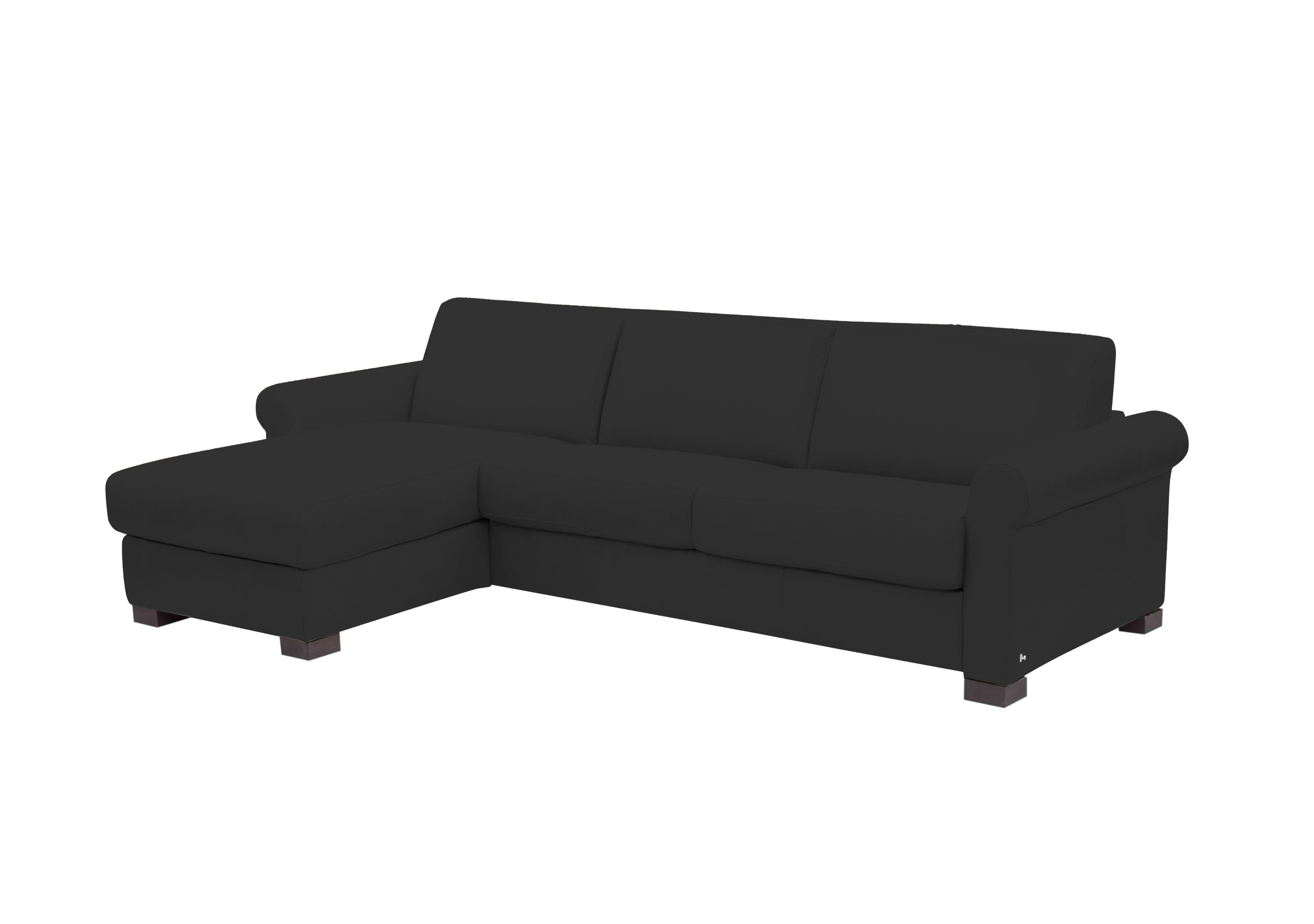 Alcova 3 Seater Leather Sofa Bed with Storage Chaise with Scroll Arms in Torello Nero 71 on Furniture Village