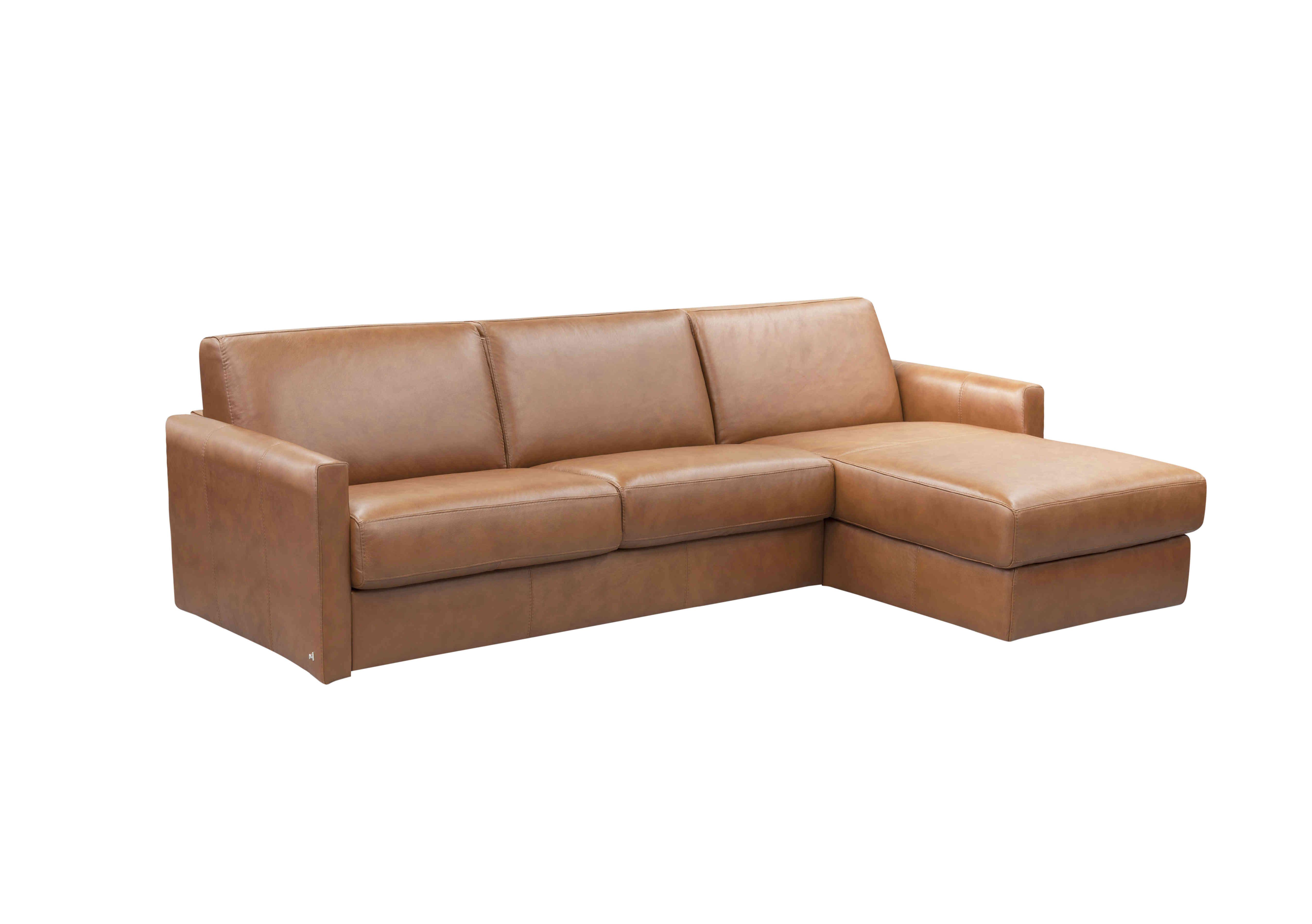 Alcova 3 Seater Leather Sofa Bed with Storage Chaise and Slim Arms in Botero Cuoio 2151 on Furniture Village
