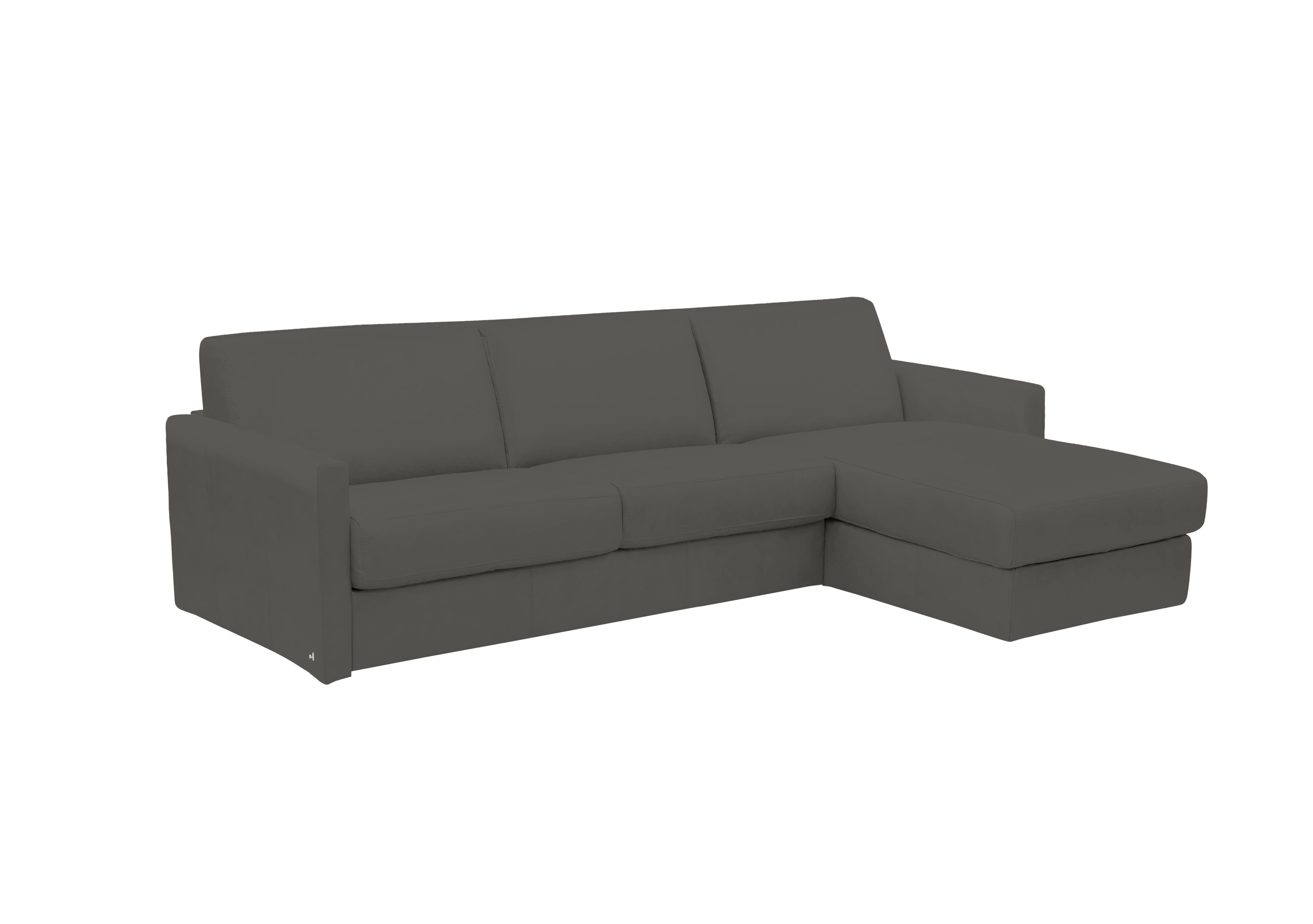 Alcova 3 Seater Leather Sofa Bed with Storage Chaise and Slim Arms in Botero Grigio 2162 on Furniture Village
