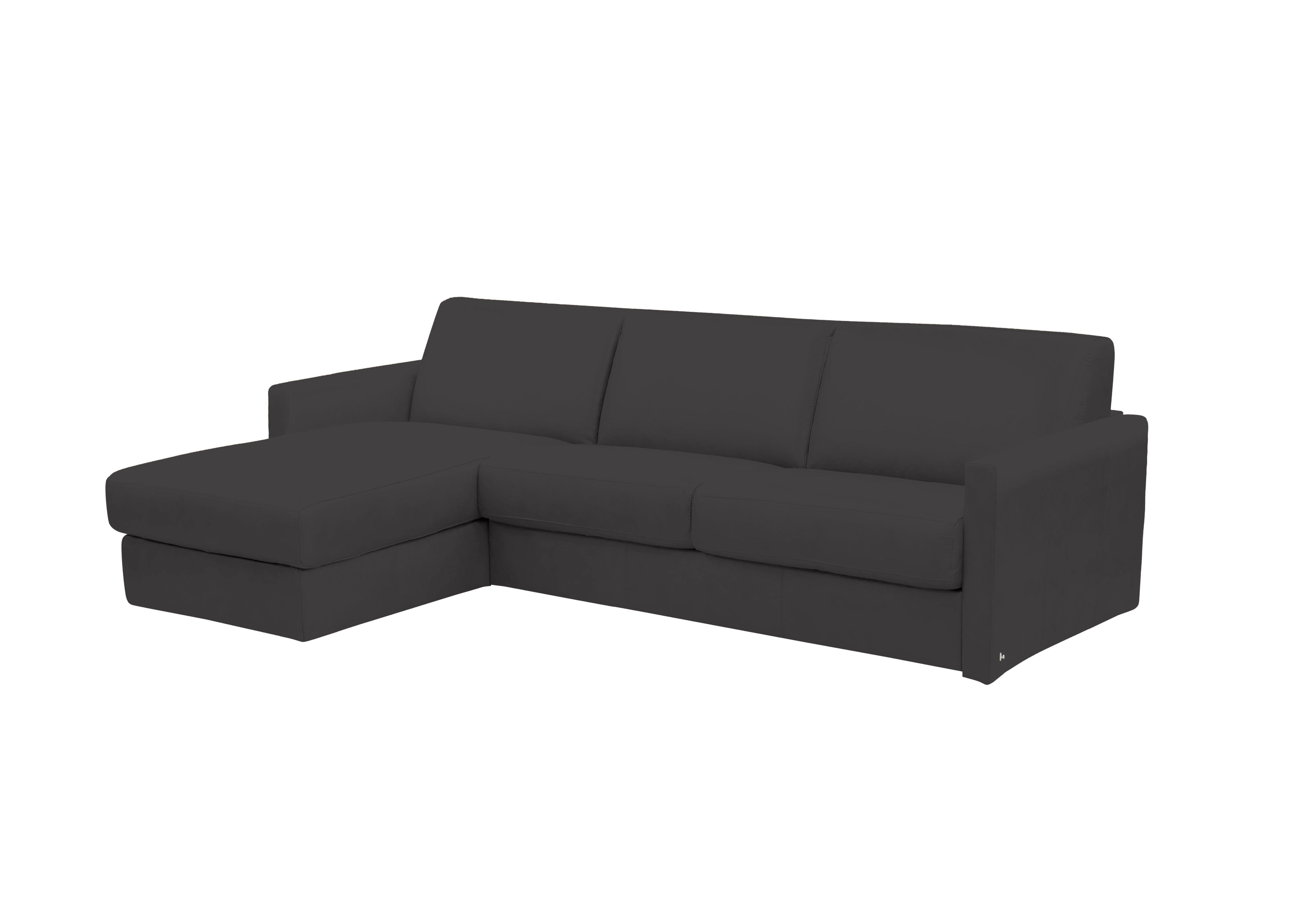 Alcova 3 Seater Leather Sofa Bed with Storage Chaise and Slim Arms in Botero Nero 2154 on Furniture Village
