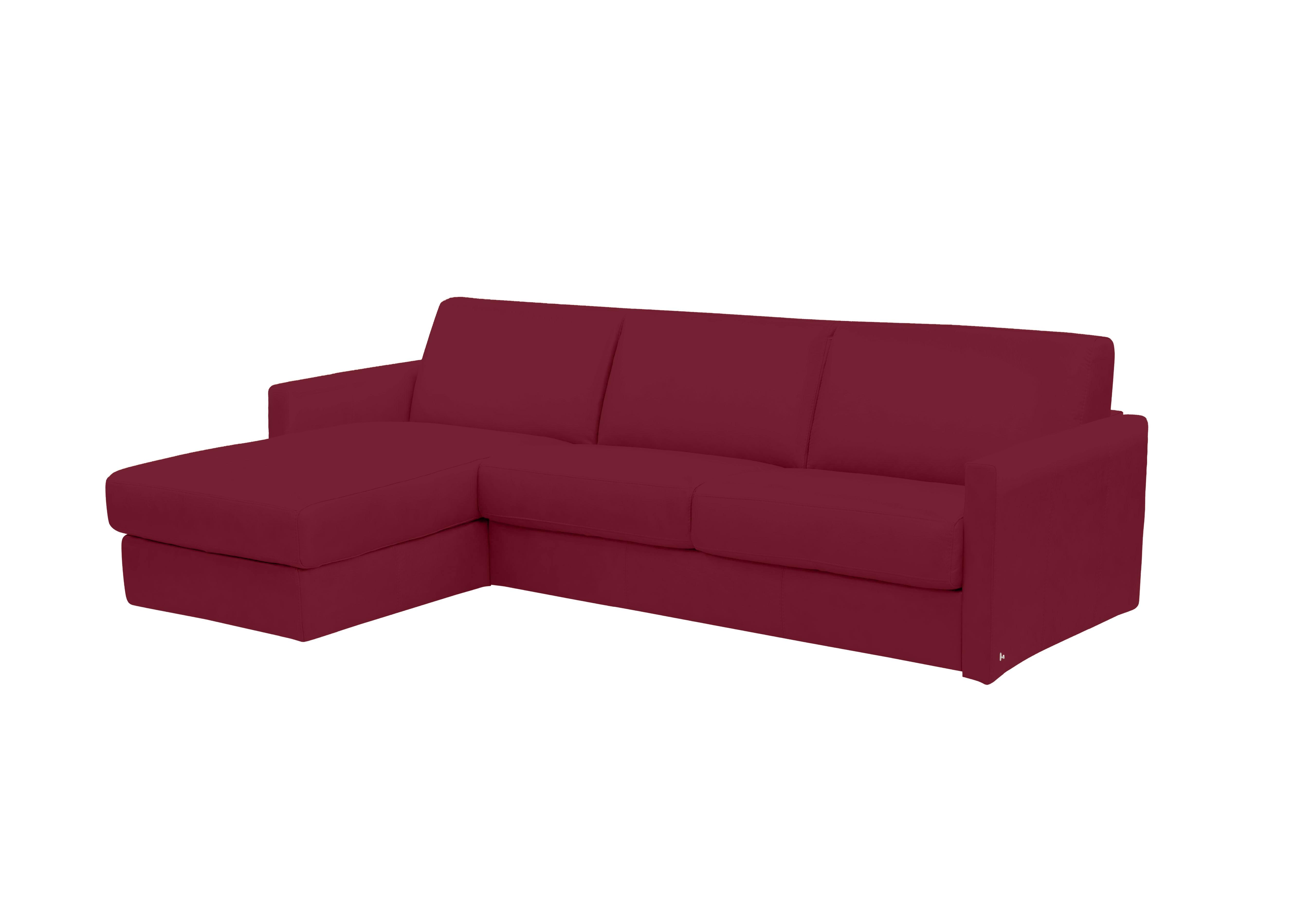 Alcova 3 Seater Leather Sofa Bed with Storage Chaise and Slim Arms in Dali Bordeaux 1521 on Furniture Village