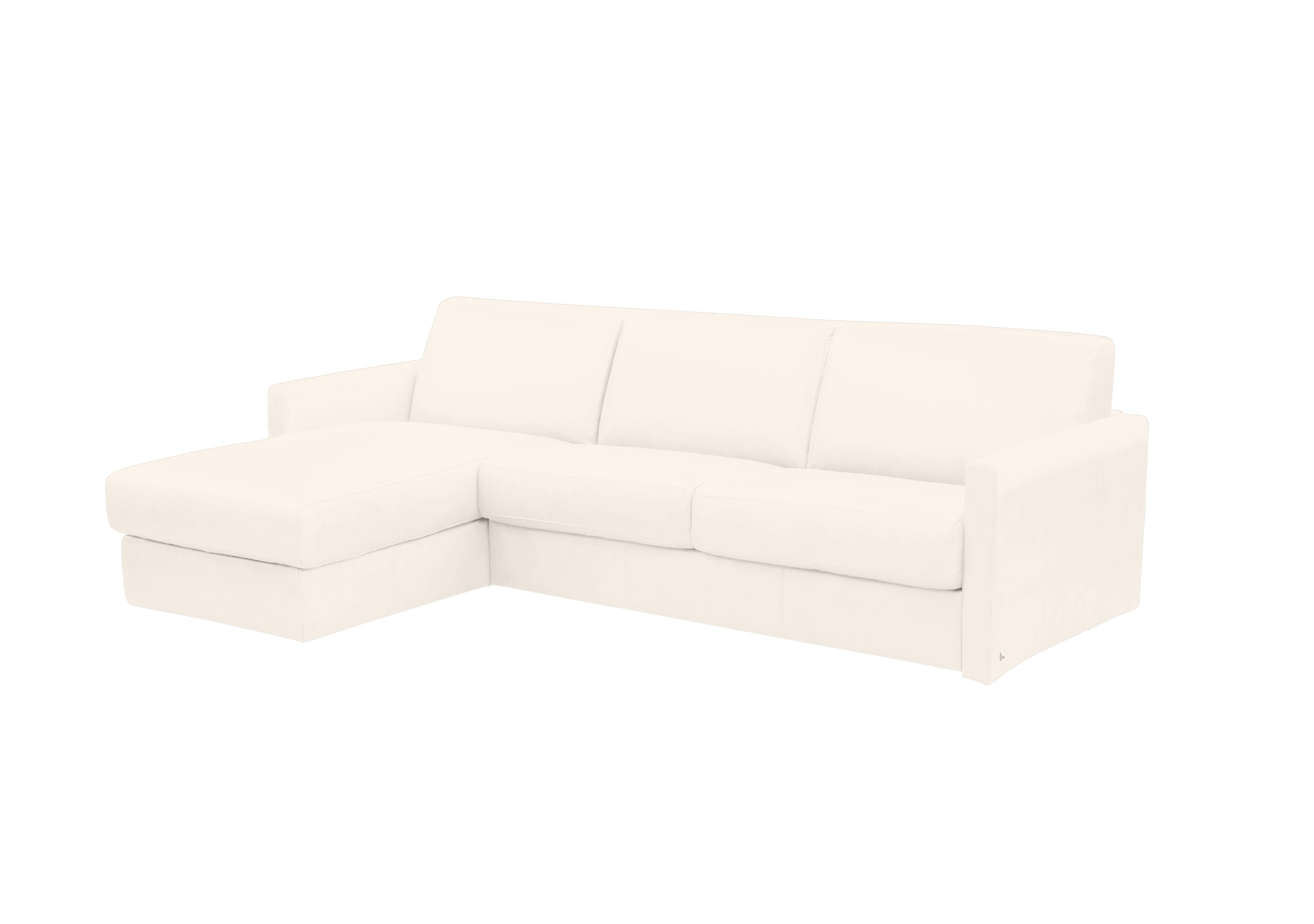 Alcova 3 Seater Leather Sofa Bed with Storage Chaise and Slim Arms in Torello Bianco 93 on Furniture Village
