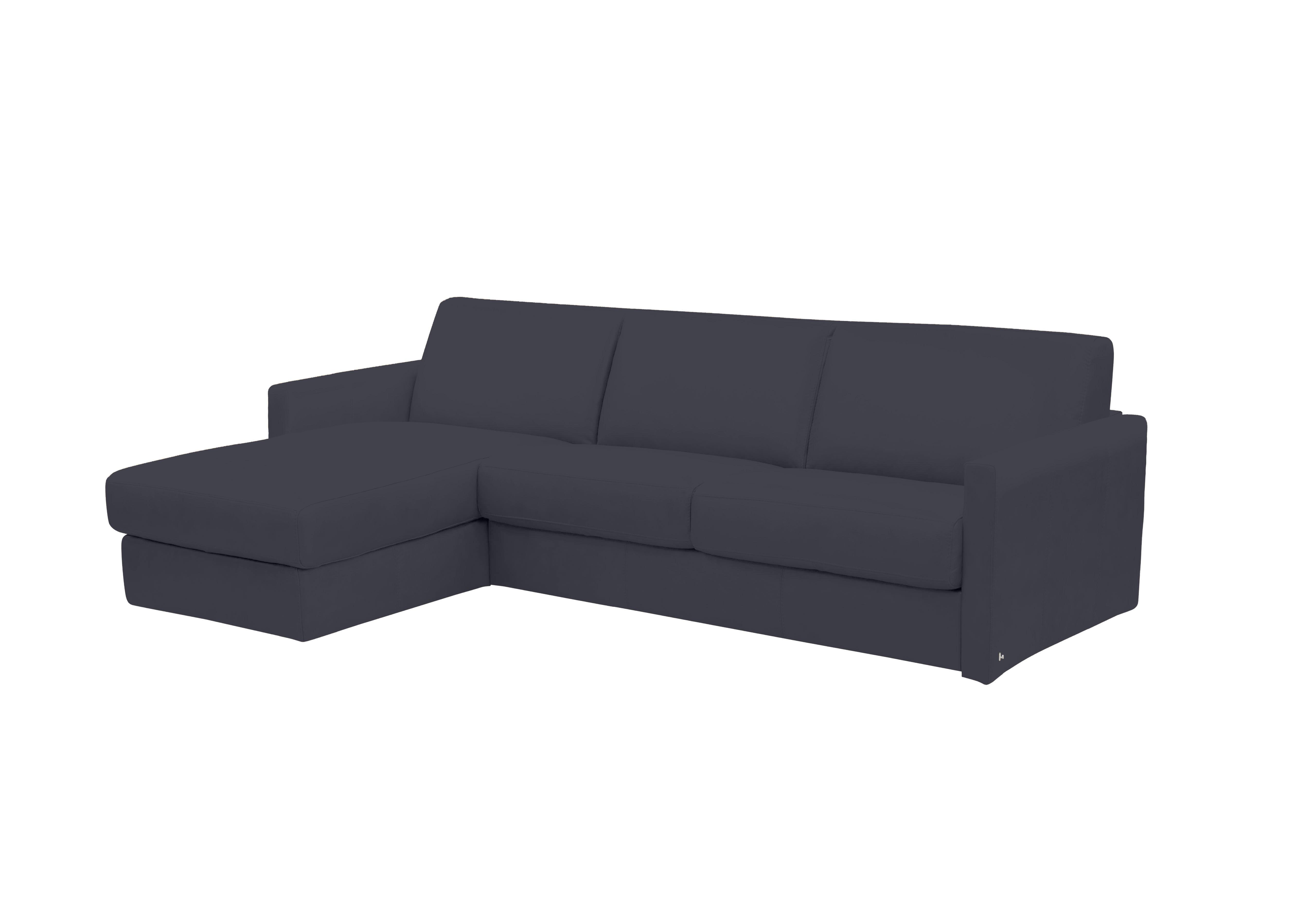 Alcova 3 Seater Leather Sofa Bed with Storage Chaise and Slim Arms in Torello Blu 81 on Furniture Village