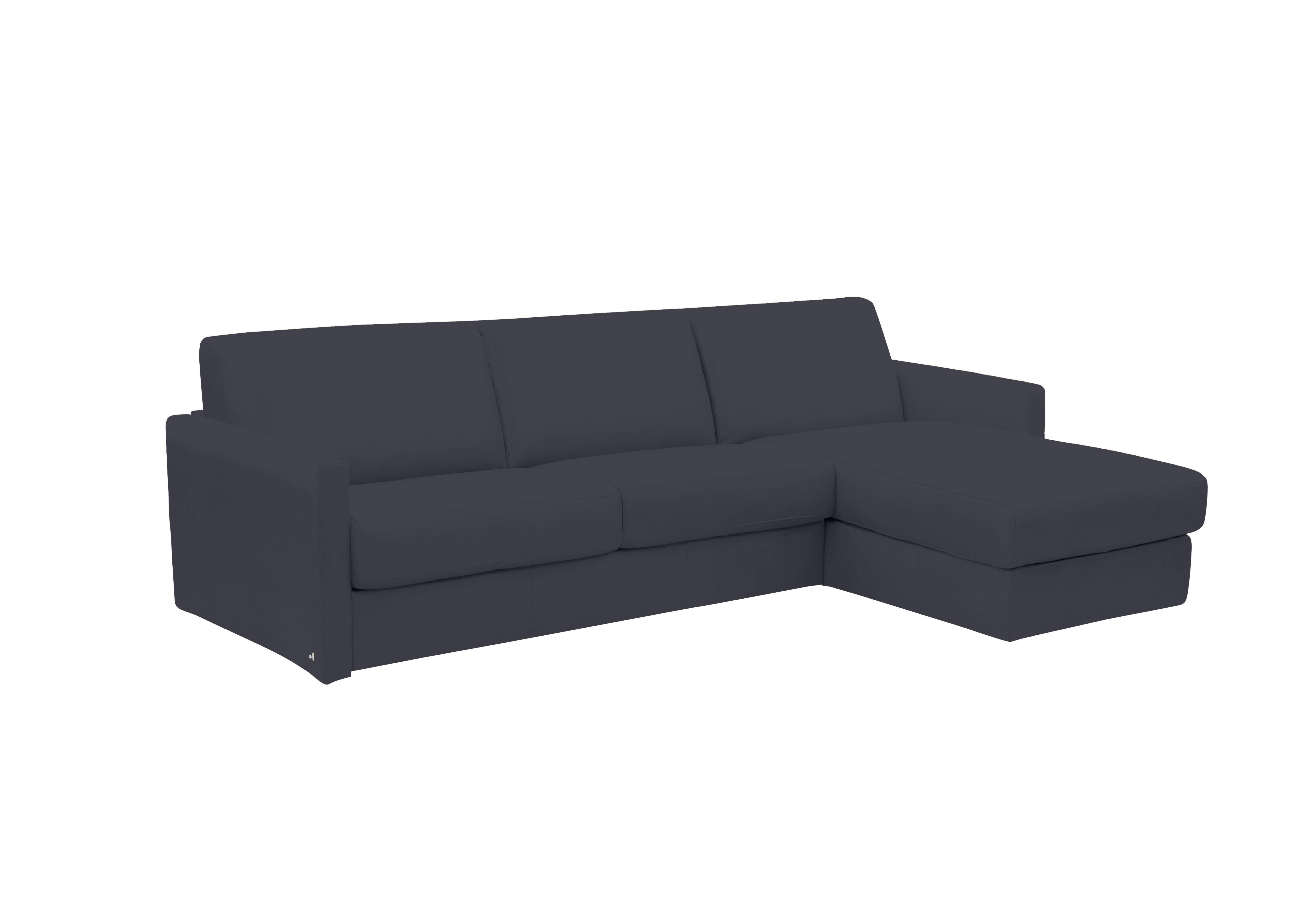 Alcova 3 Seater Leather Sofa Bed with Storage Chaise and Slim Arms in Torello Blu 81 on Furniture Village