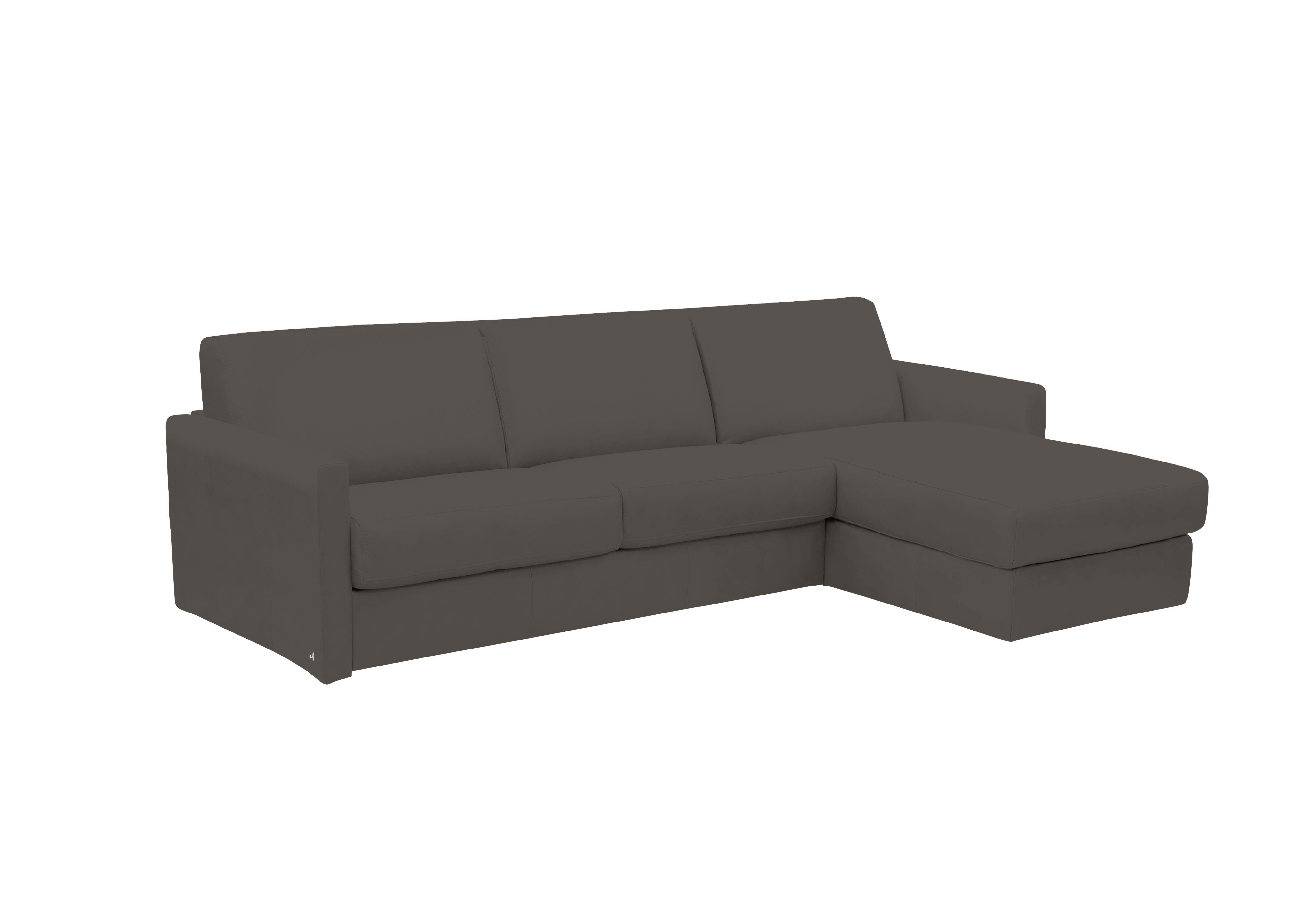 Alcova 3 Seater Leather Sofa Bed with Storage Chaise and Slim Arms in Torello Grigio Scuro 327 on Furniture Village