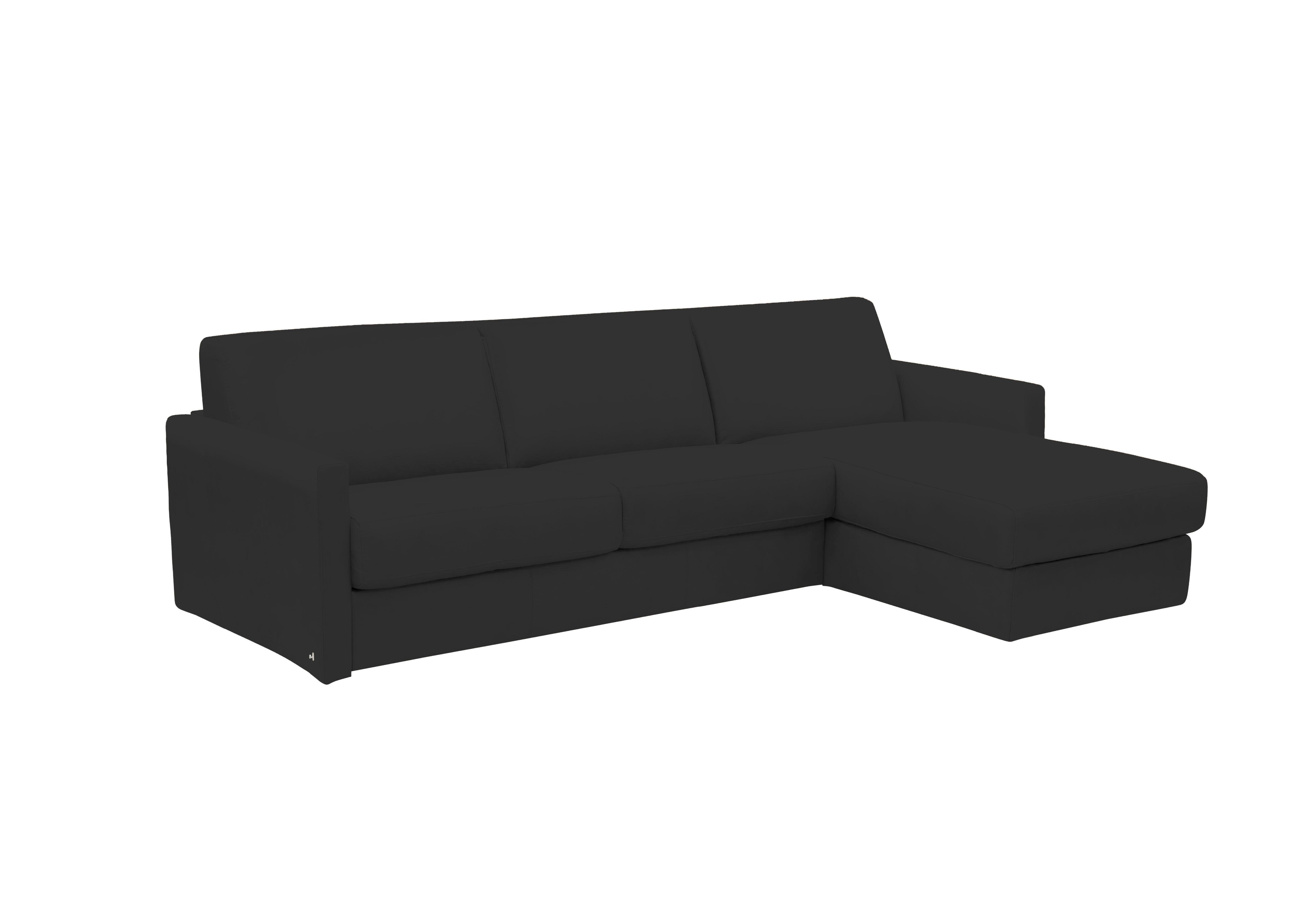 Alcova 3 Seater Leather Sofa Bed with Storage Chaise and Slim Arms in Torello Nero 71 on Furniture Village
