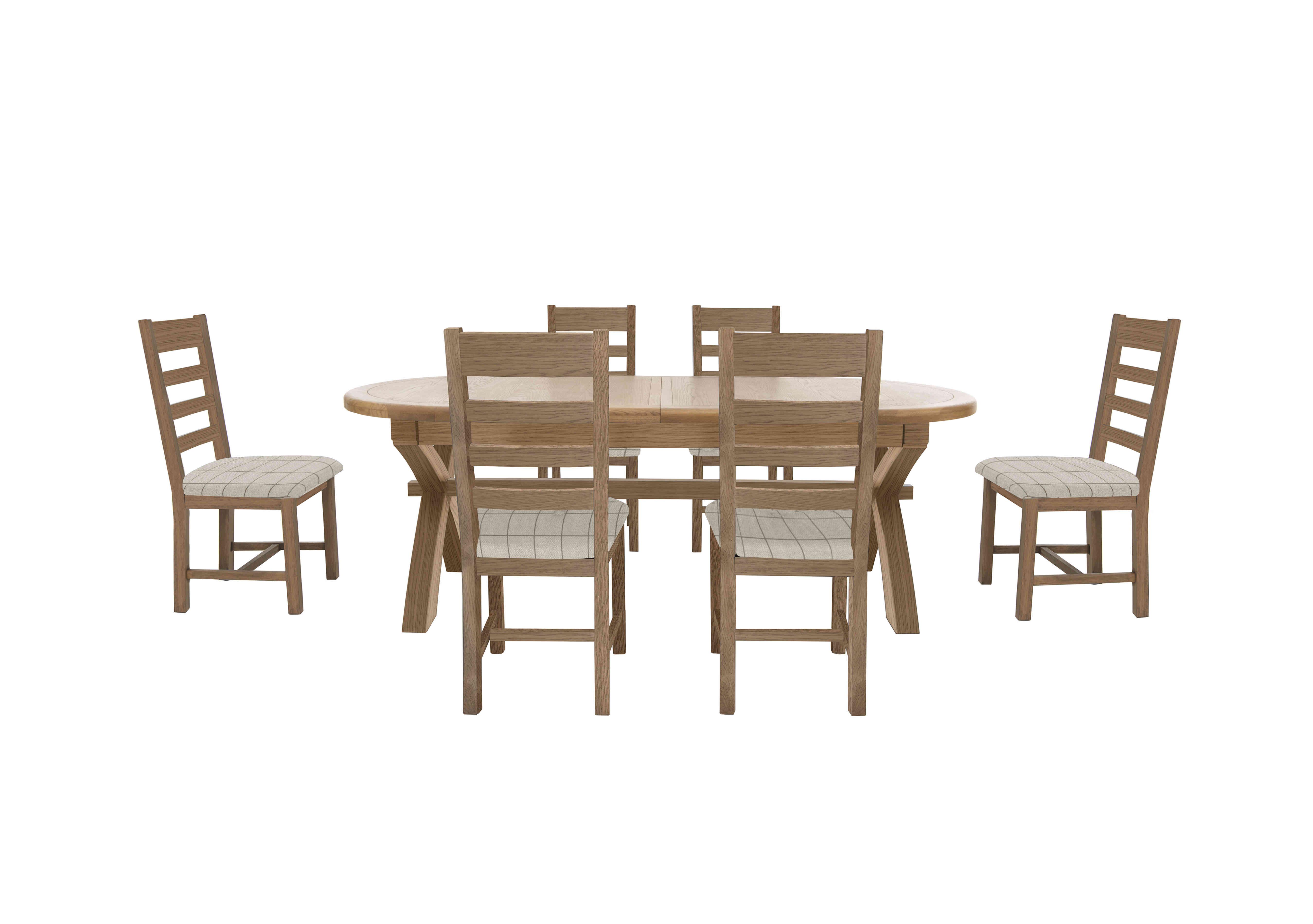 Hewitt Oval Extending Dining Table and 6 Slatted Dining Chairs in Oak / Natural Check Wool on Furniture Village