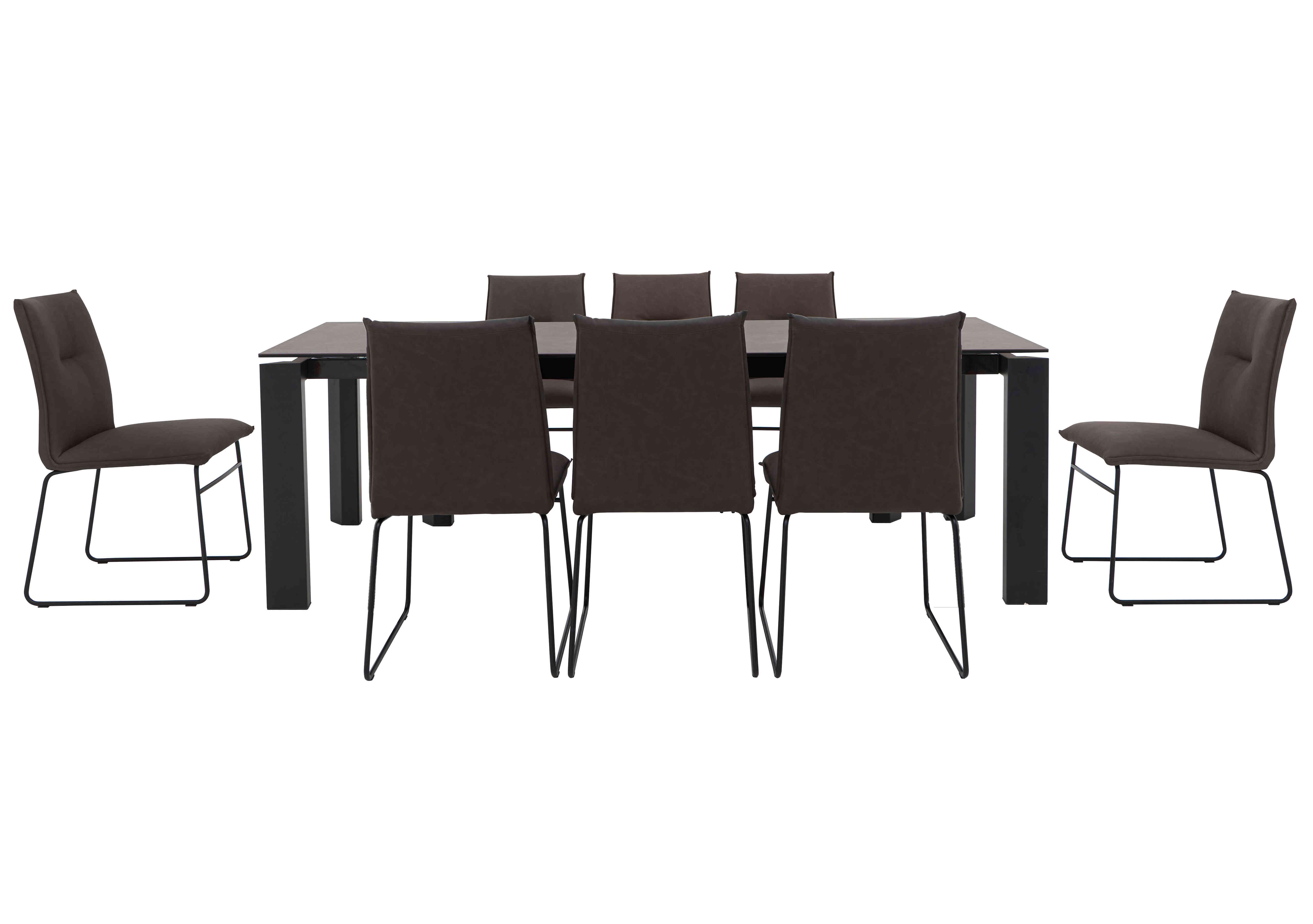 Gate Extra Large Extending Dining Table and 8 Maya Ski Leg Faux Leather Dining Chairs in Ebony on Furniture Village