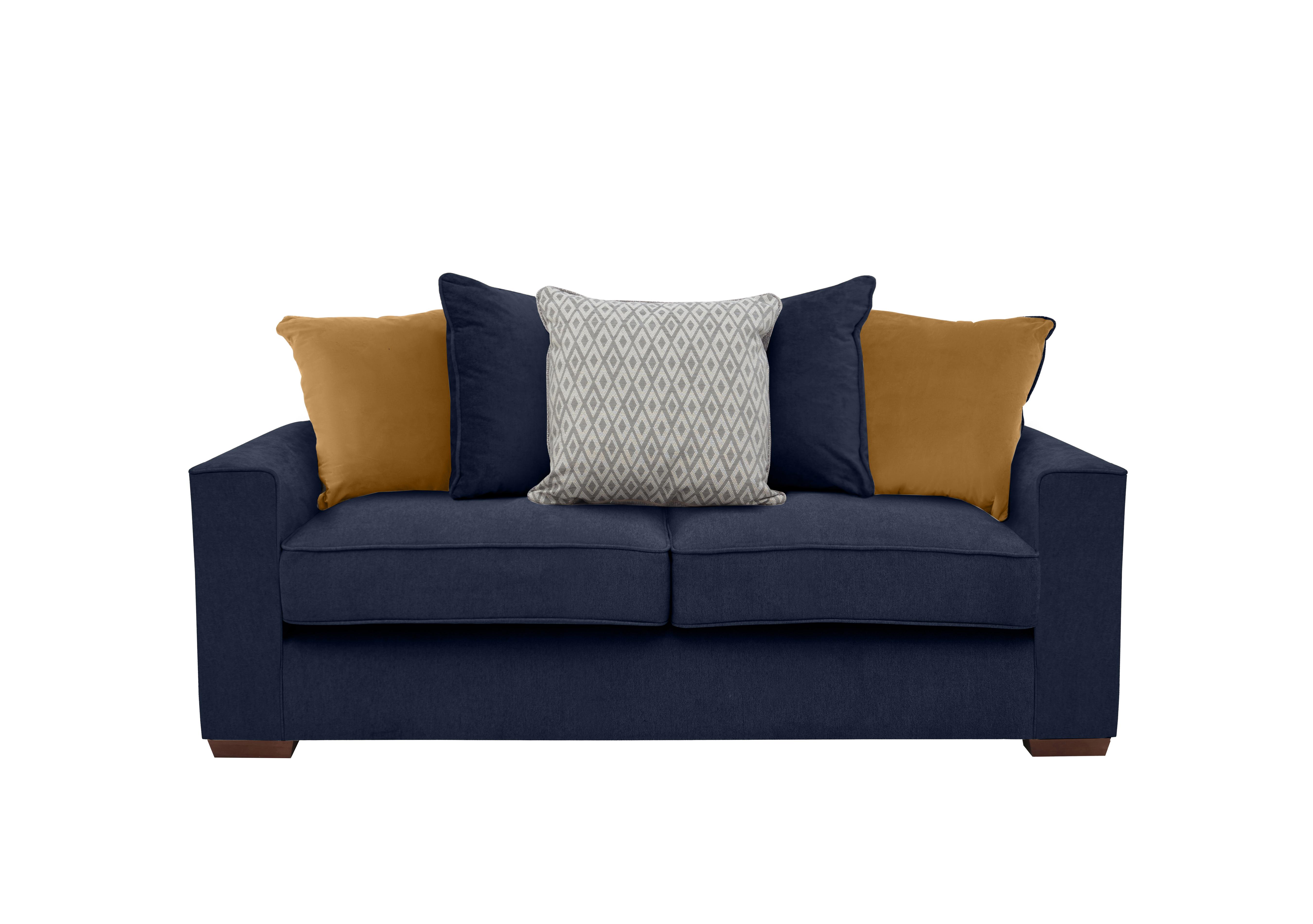 Cory 3 Seater Fabric Scatter Back Sofa in Cosmo Navy Mustard Pack on Furniture Village