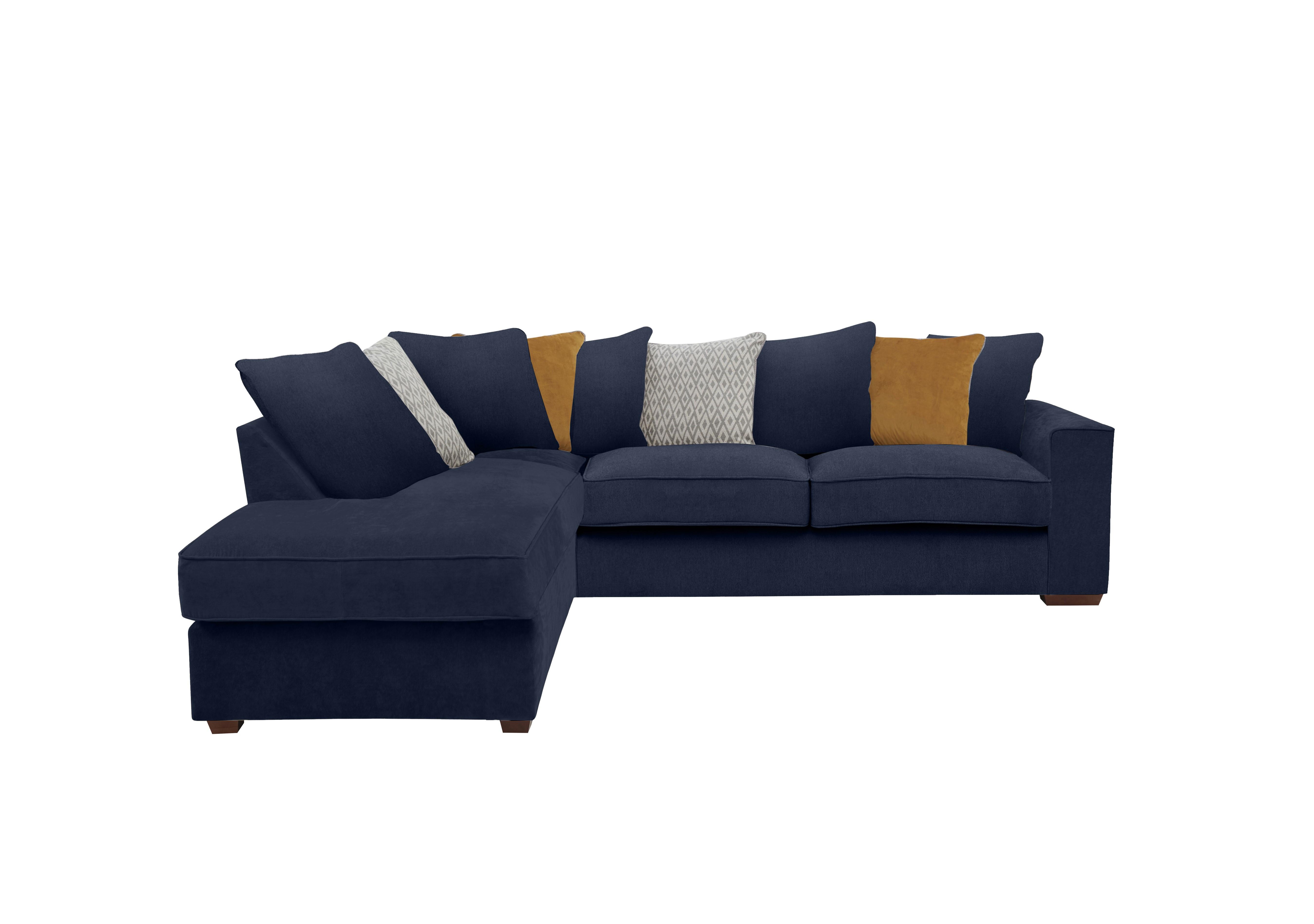 Cory Fabric Corner Chaise Scatter Back Sofa Bed in Cosmo Navy Mustard Pack on Furniture Village