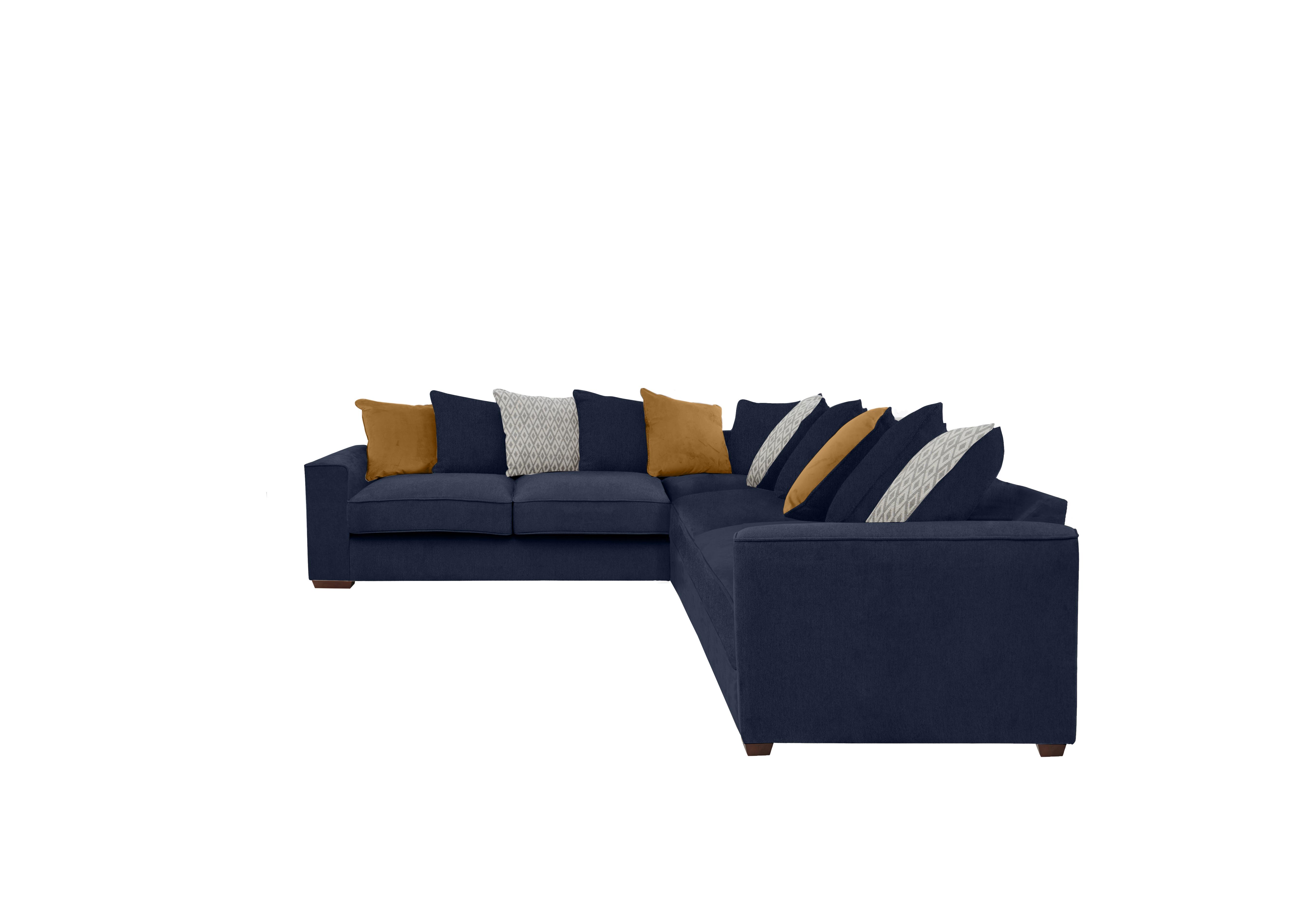 Cory Large Fabric Corner Scatter Back Sofa in Cosmo Navy Mustard Pack on Furniture Village
