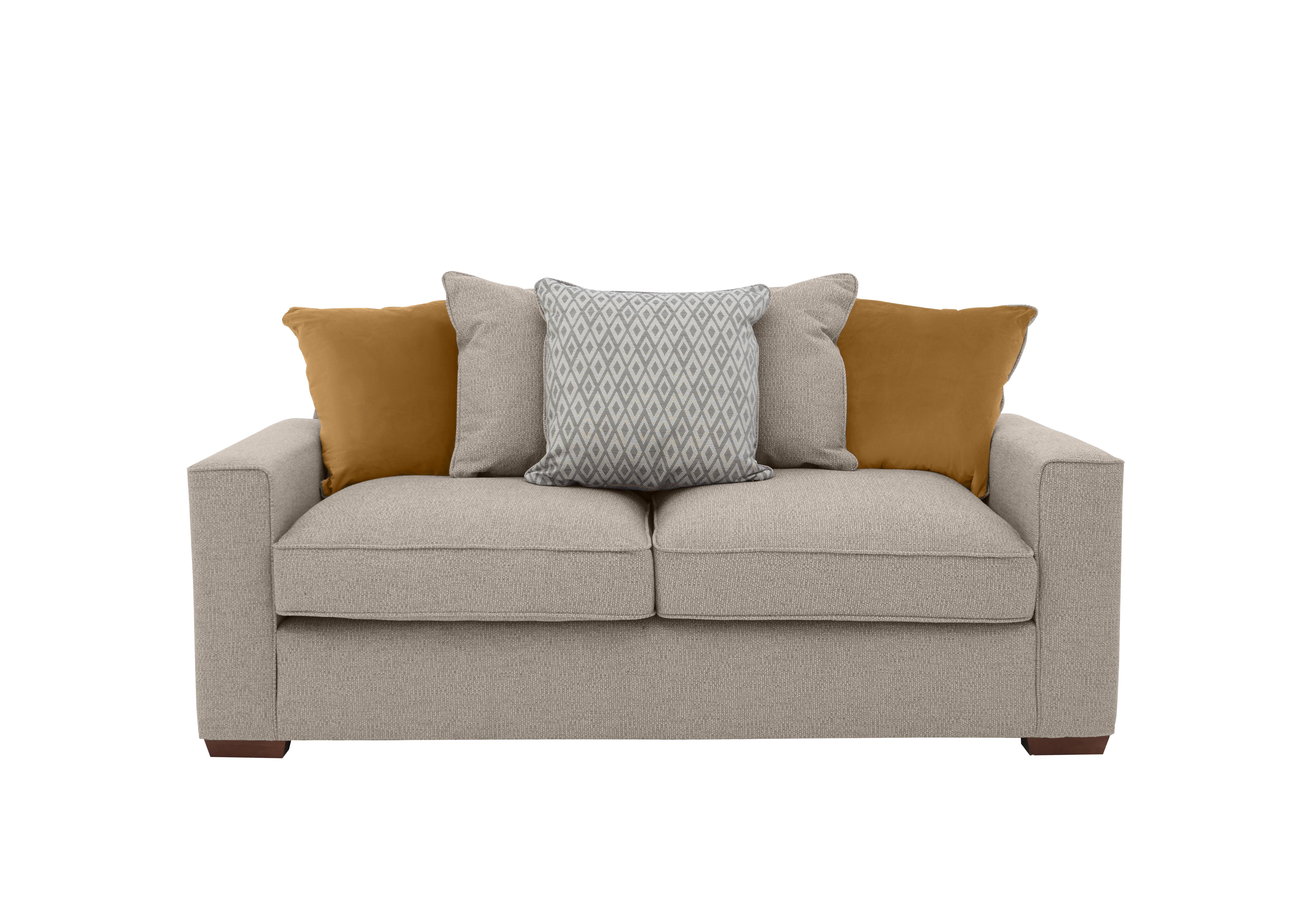 Cory 3 Seater Fabric Scatter Back Sofa Bed in Dallas Natural Mustard Pack on Furniture Village