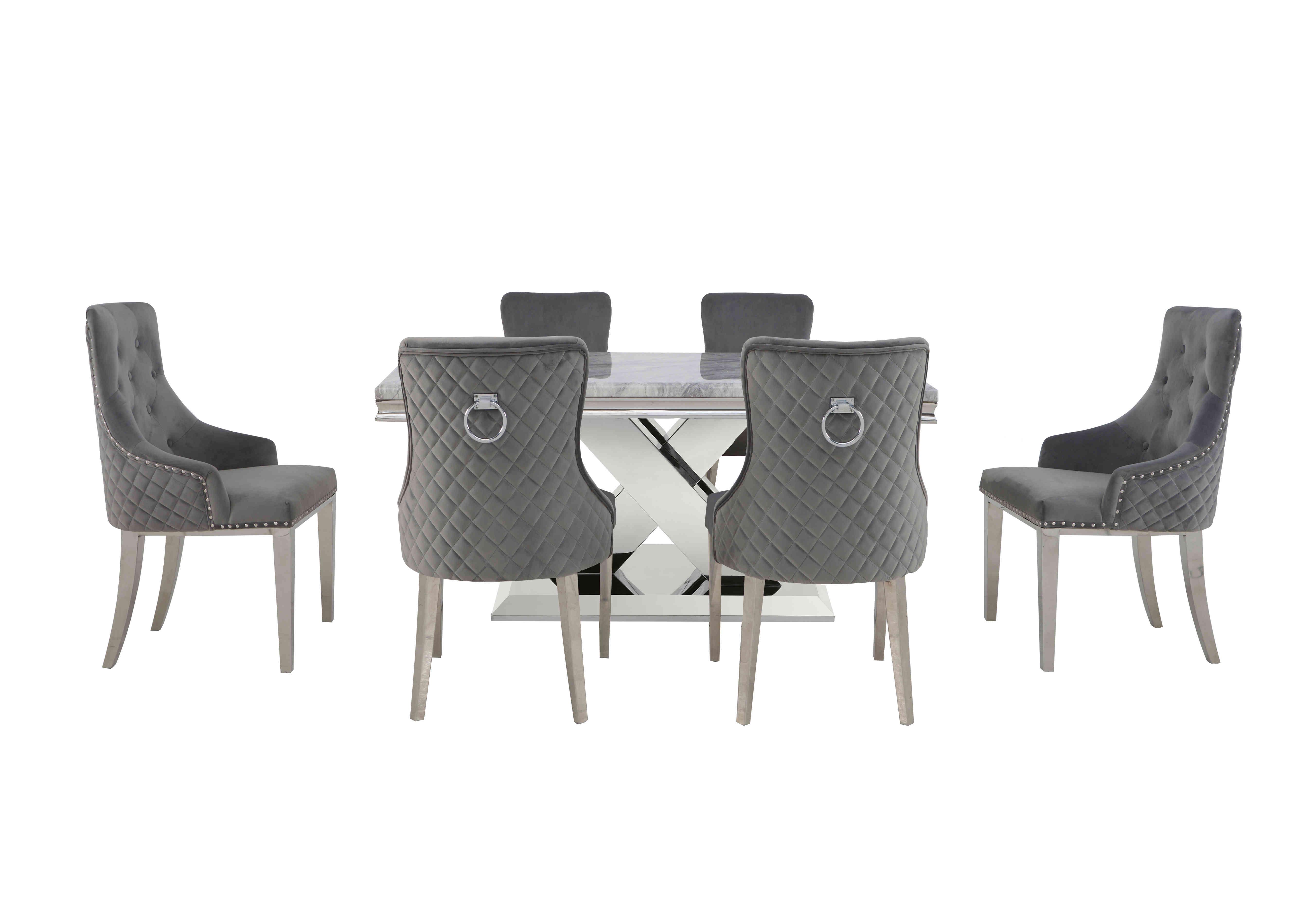 Dolce Small Dining Table and 4 Side Chairs and 2 Button Back Chairs in Silver on Furniture Village