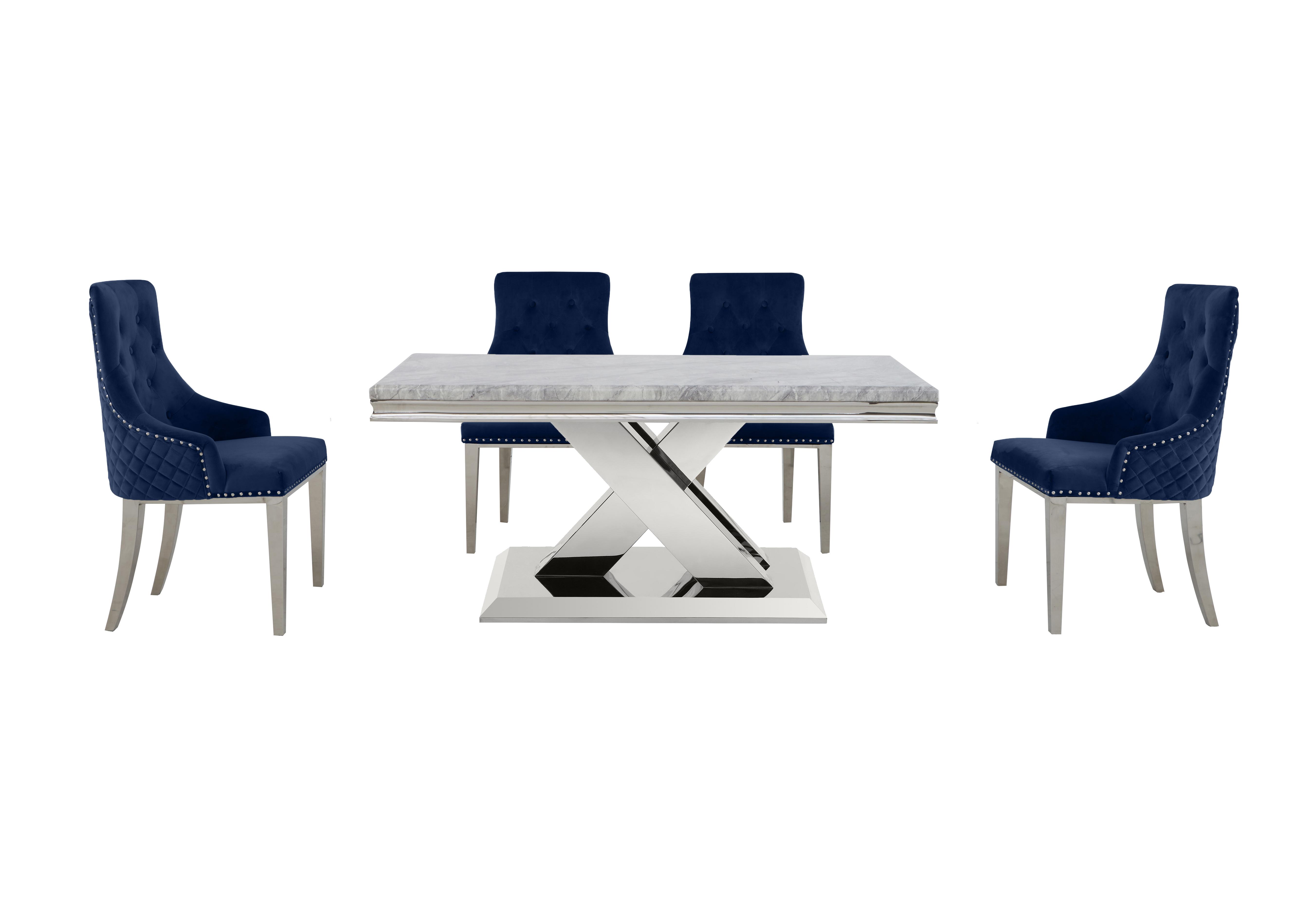 Dolce Small Dining Table and 4 Button Back Chairs in Navy on Furniture Village