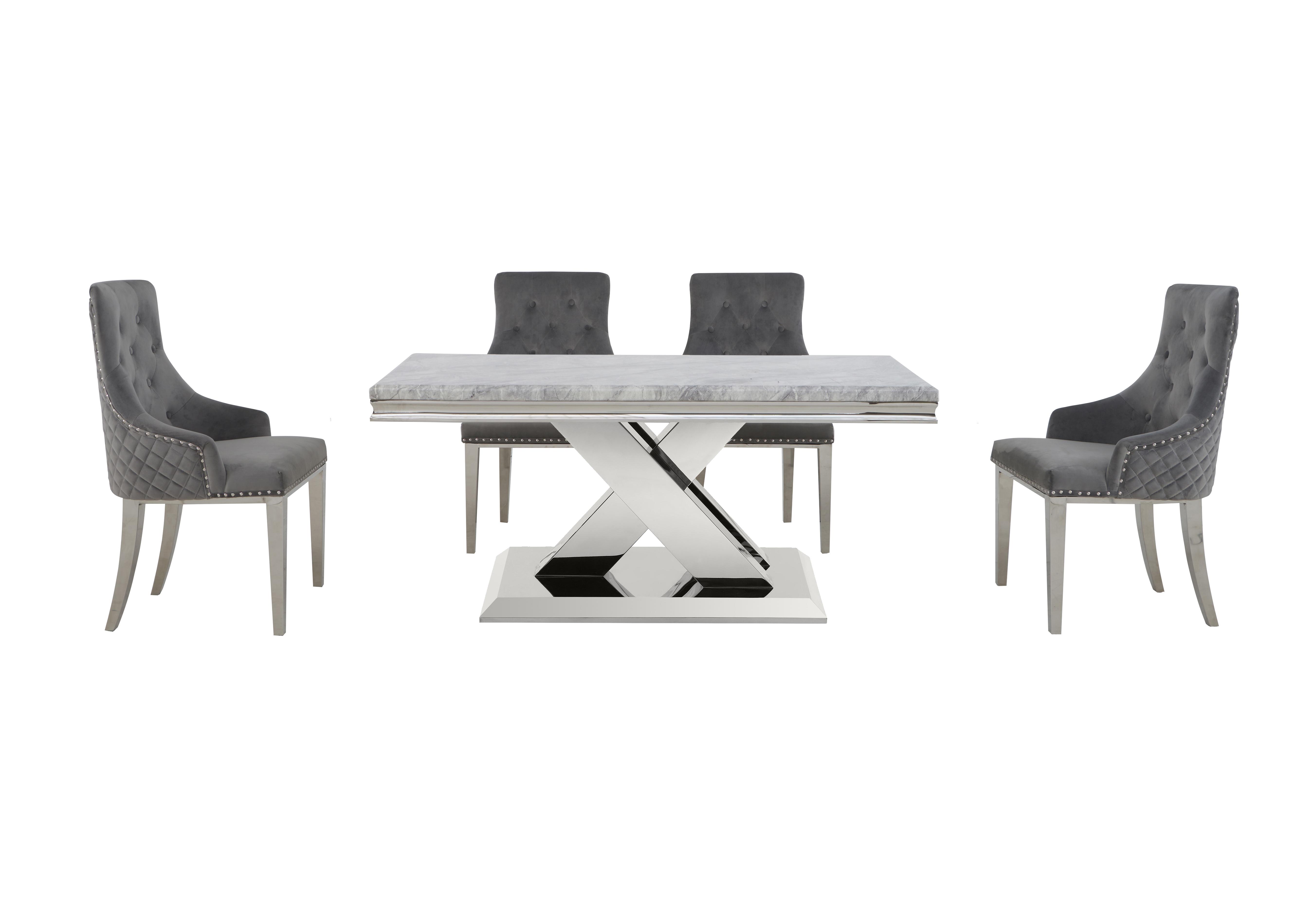 Dolce Small Dining Table and 4 Button Back Chairs in Silver on Furniture Village