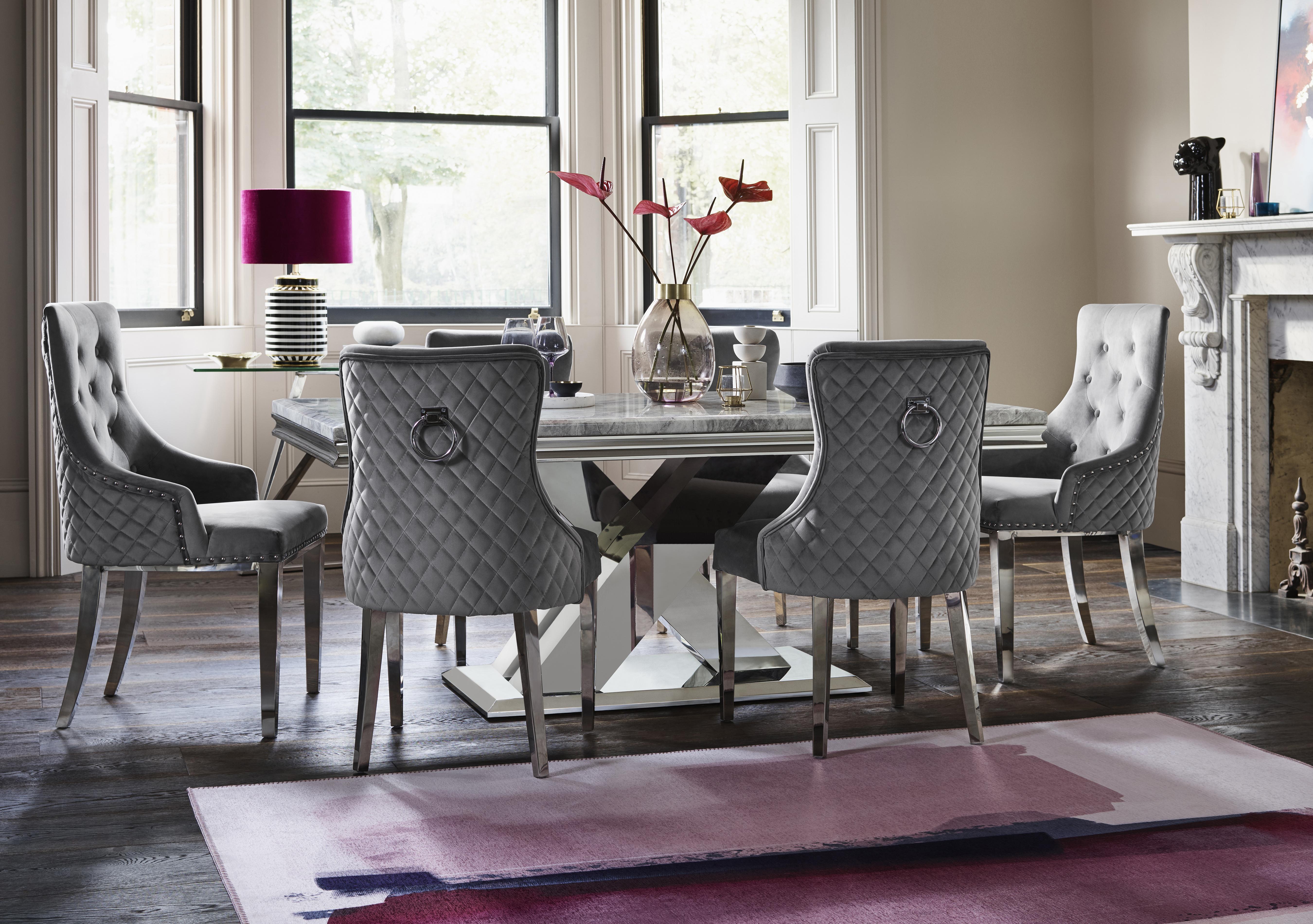 Dolce Small Dining Table and 6 Button Back Chairs in  on Furniture Village