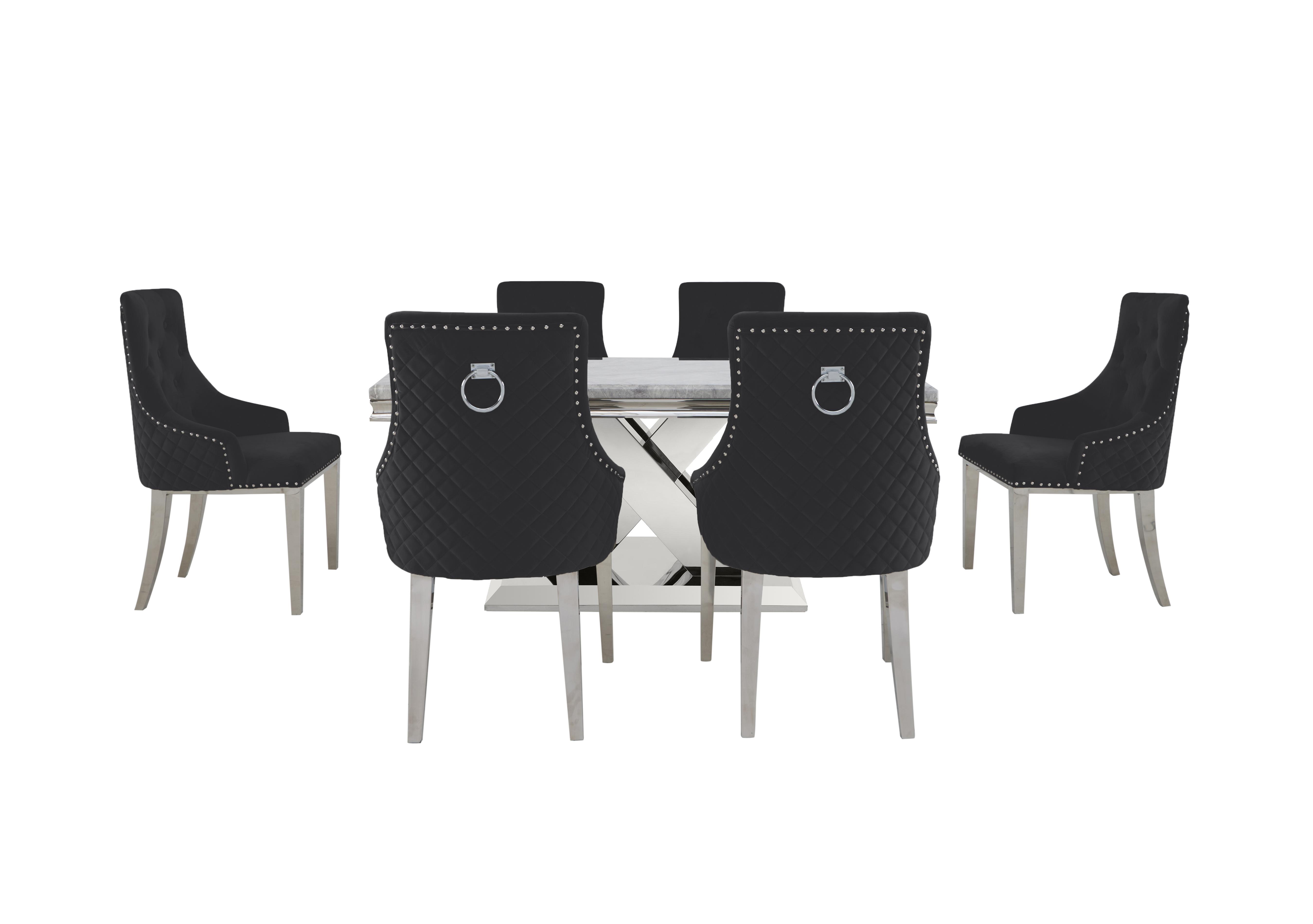 Dolce Small Dining Table and 6 Button Back Chairs in Black on Furniture Village