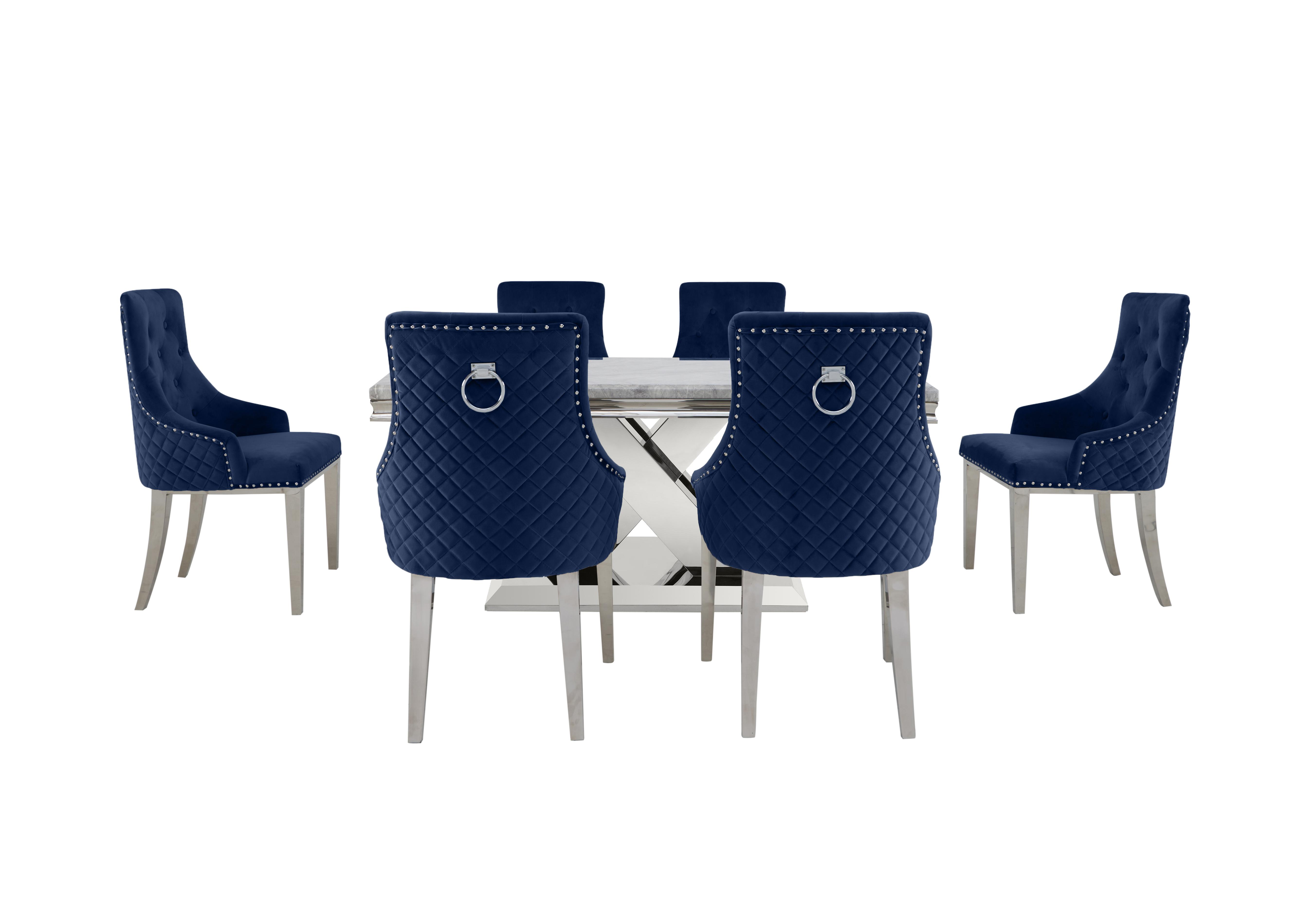 Dolce Small Dining Table and 6 Button Back Chairs in Navy on Furniture Village