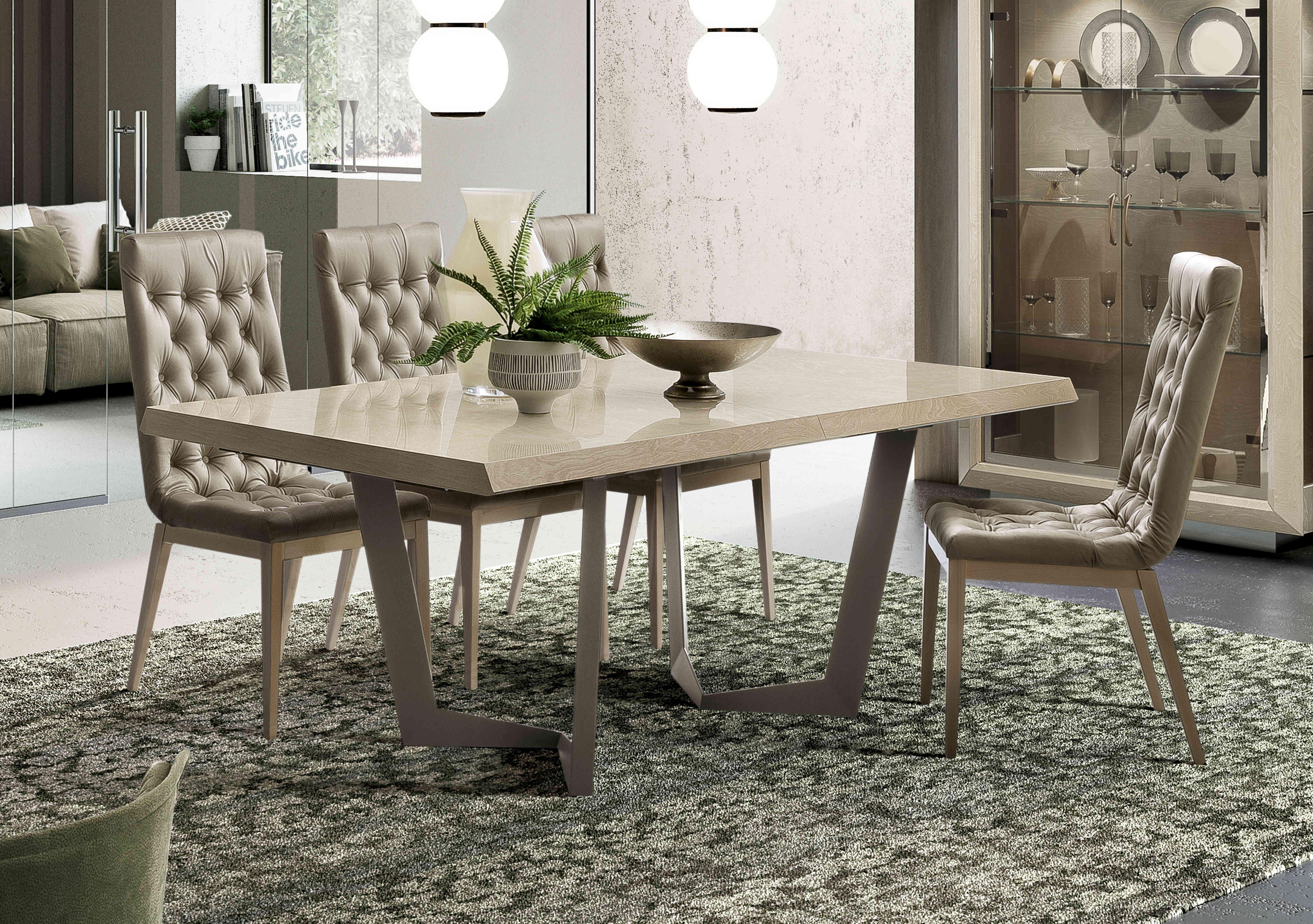 Palazzo 160cm Extending Dining Table in Sand Birch with 4 Capitonne Buttoned Dining Chairs in  on Furniture Village