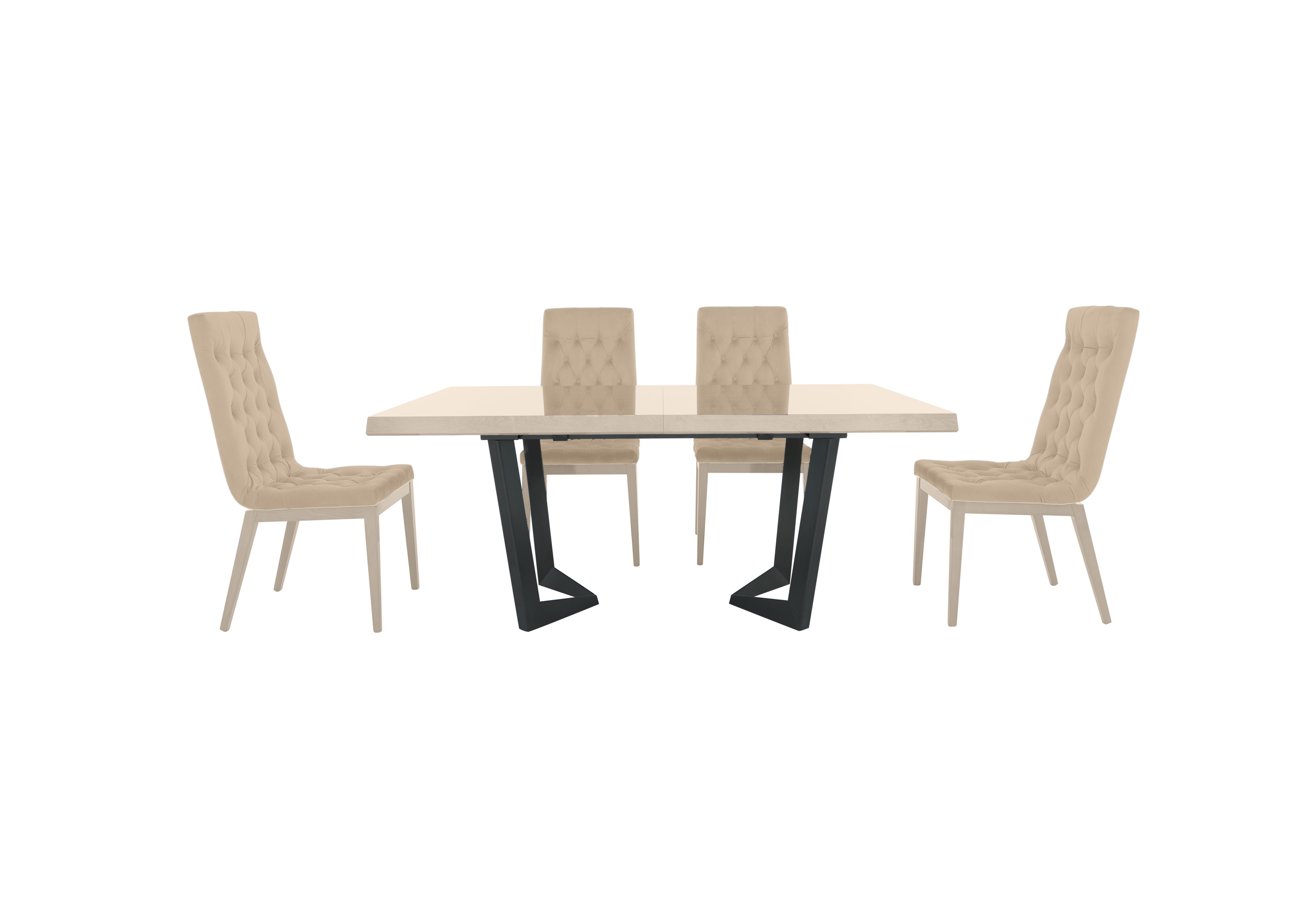 Palazzo 160cm Extending Dining Table in Sand Birch with 4 Capitonne Buttoned Dining Chairs in Aquos 128 03 Cream on Furniture Village