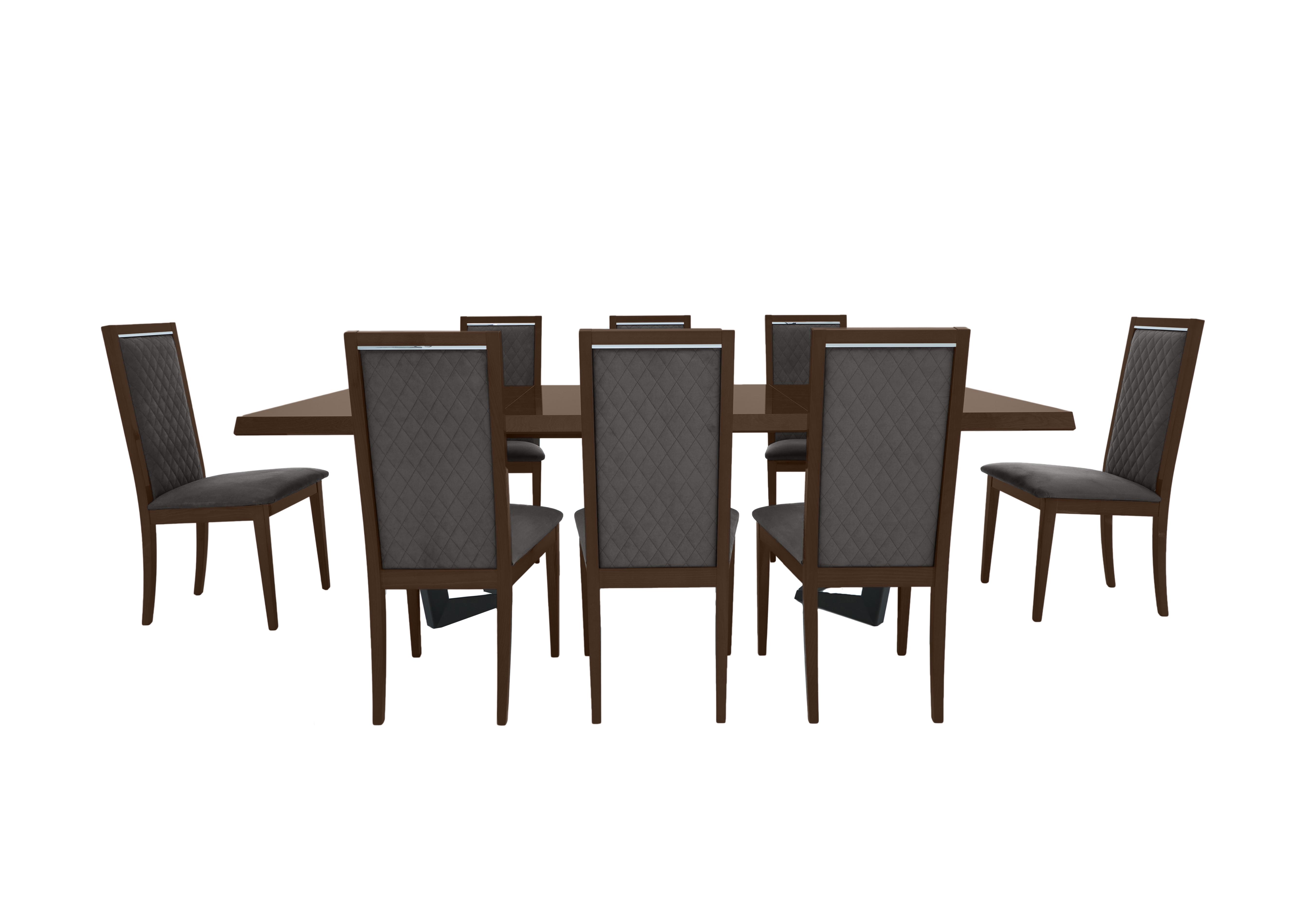 Palazzo 160cm Extending Dining Table in Dark Walnut with 8 Rombi Dining Chairs in Aquos 127 32 Dark Grey on Furniture Village
