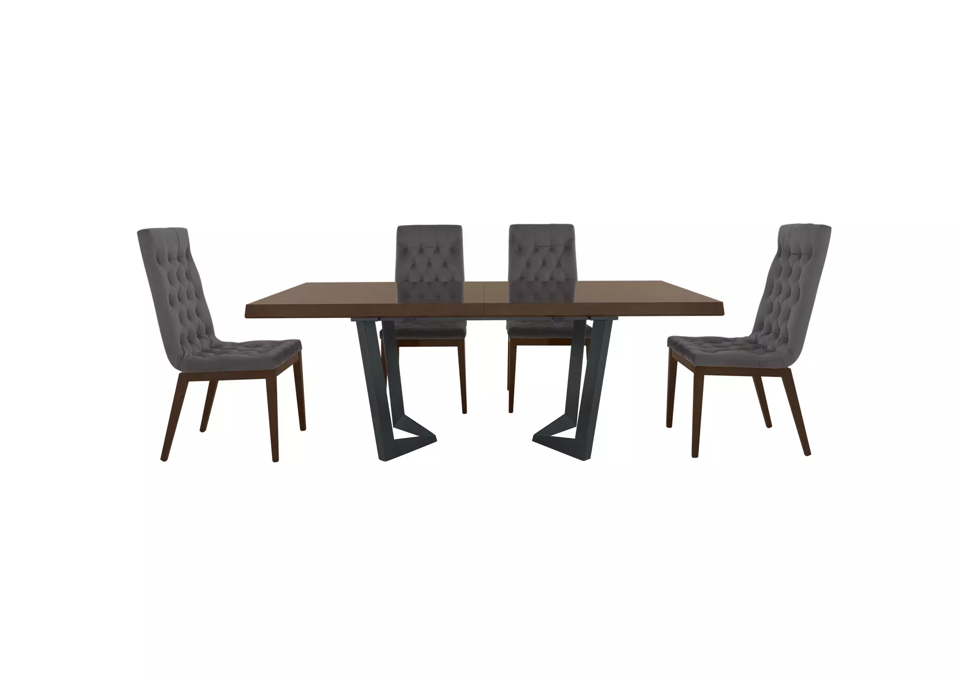 Palazzo 200cm Extending Dining Table in Dark Walnut with 4 Capitonne Buttoned Dining Chairs