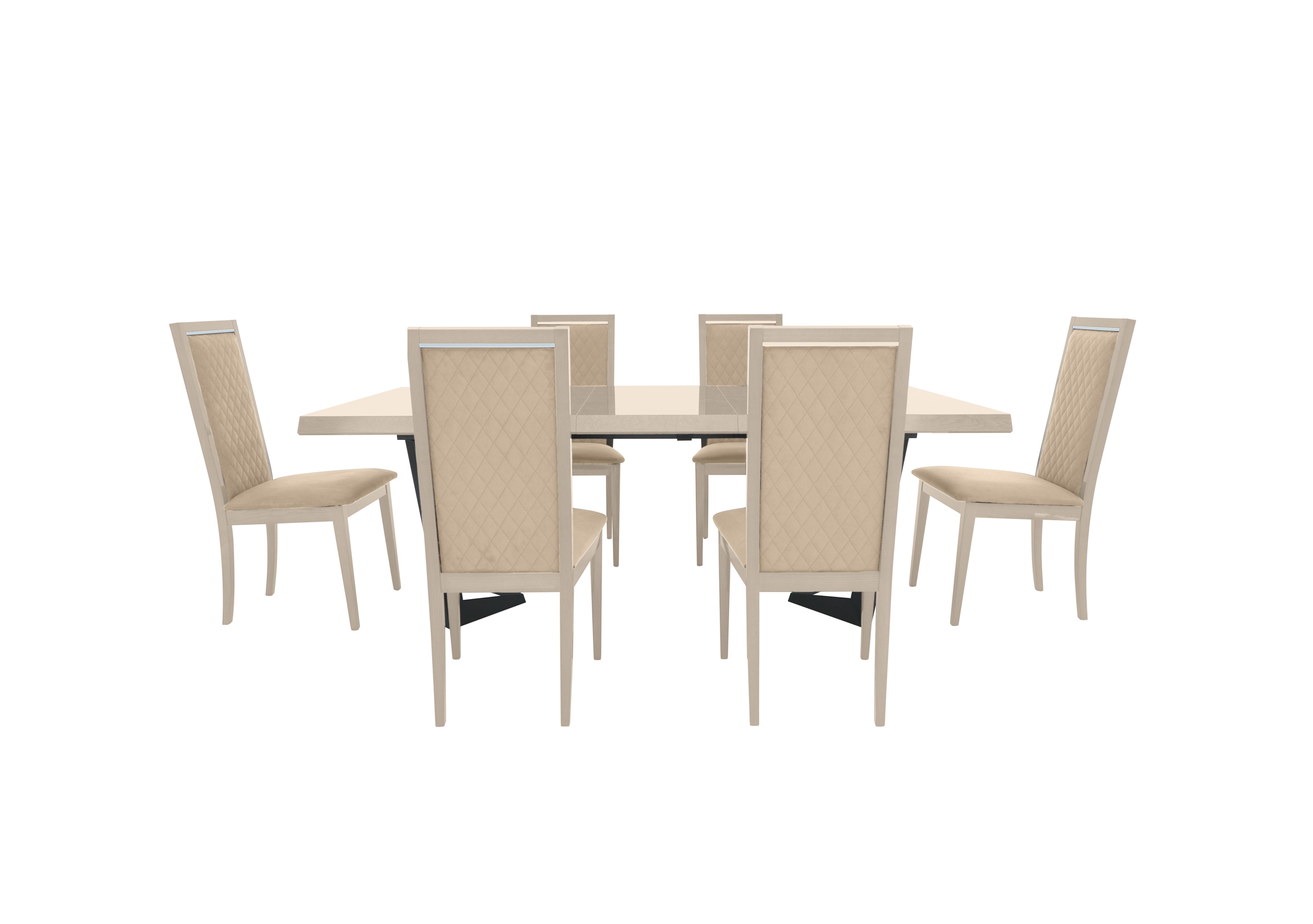 Palazzo 200cm Extending Dining Table in Sand Birch with 6 Rombi Dining Chairs in Aquos 129 03 Cream on Furniture Village