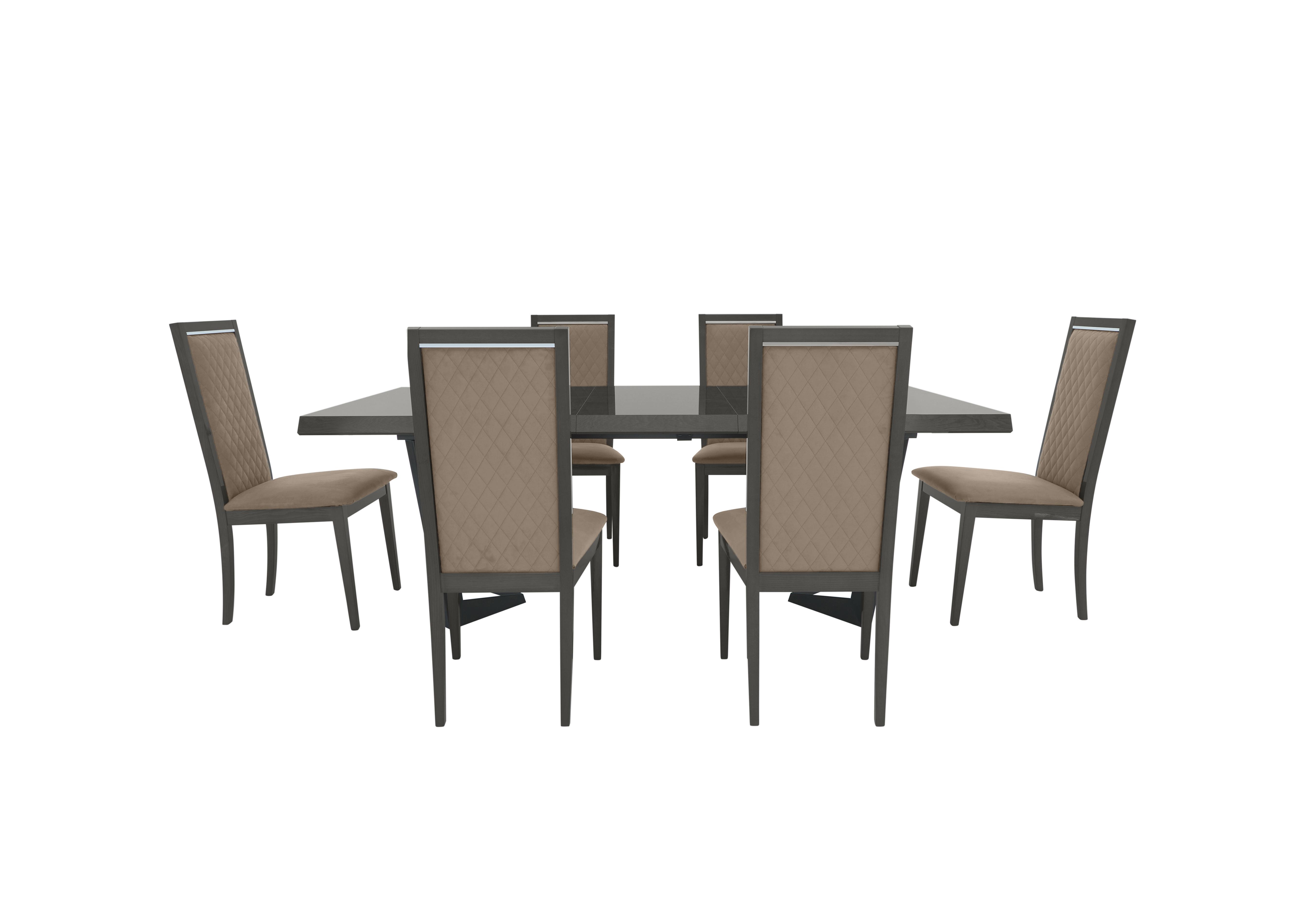 Palazzo 160cm Extending Dining Table in Silver Birch with 6 Rombi Dining Chairs in Aquos 125 08 Taupe on Furniture Village