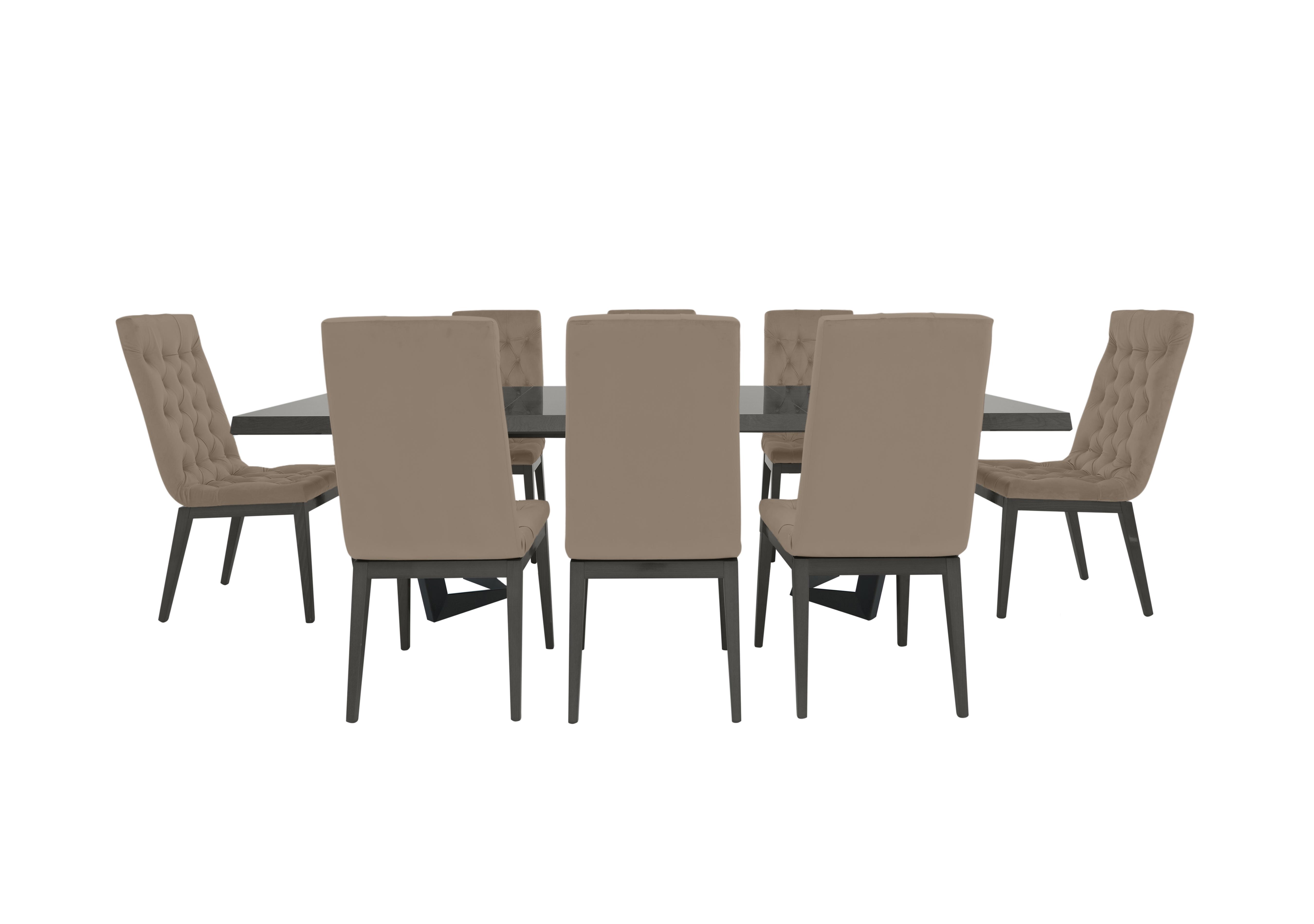 Palazzo 160cm Extending Dining Table in Silver Birch with 8 Capitonne Buttoned Dining Chairs in Aquos 124 08 Taupe on Furniture Village